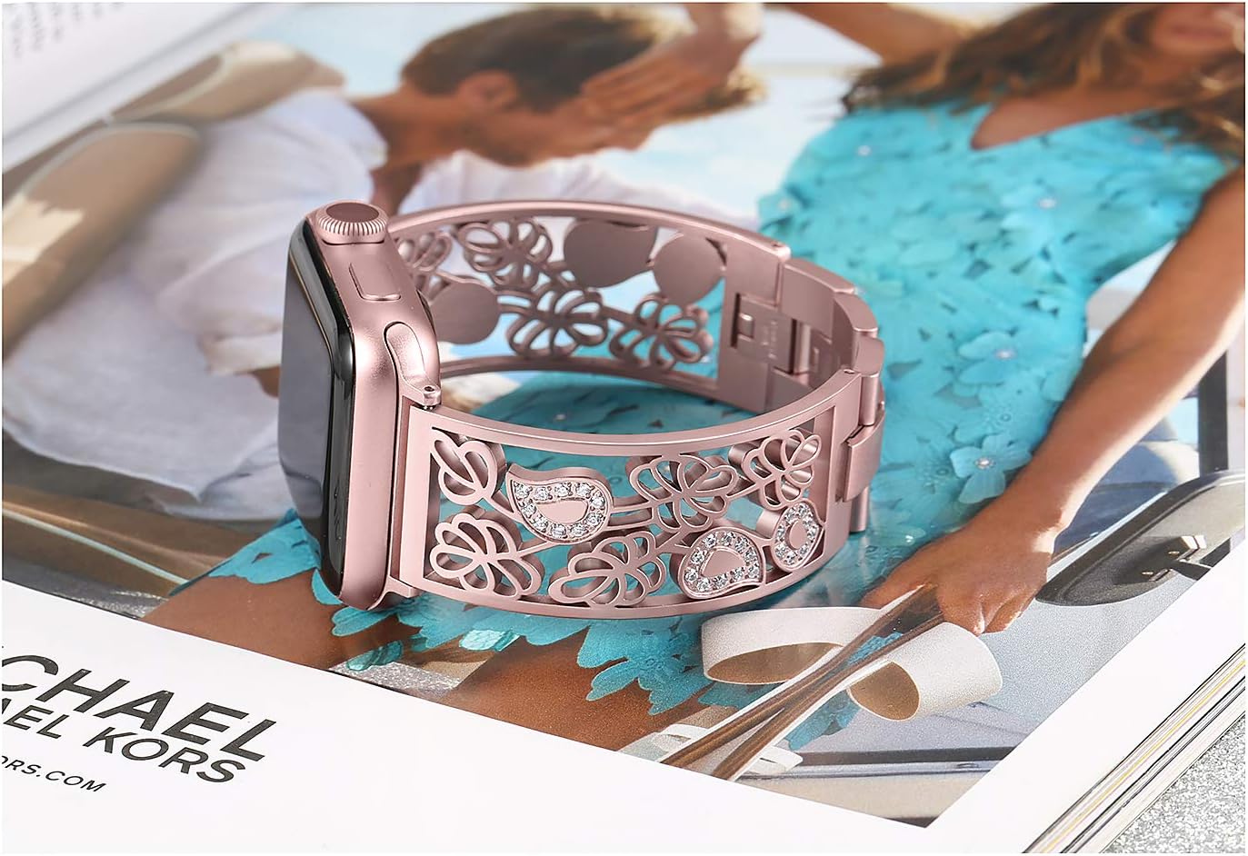 Secbolt Correas brillantes de flores talladas compatibles con Apple Watch Band 1.496 in 1.575 in 1.614 in 1.654 in 1.732 in 1.772 in iWatch Series