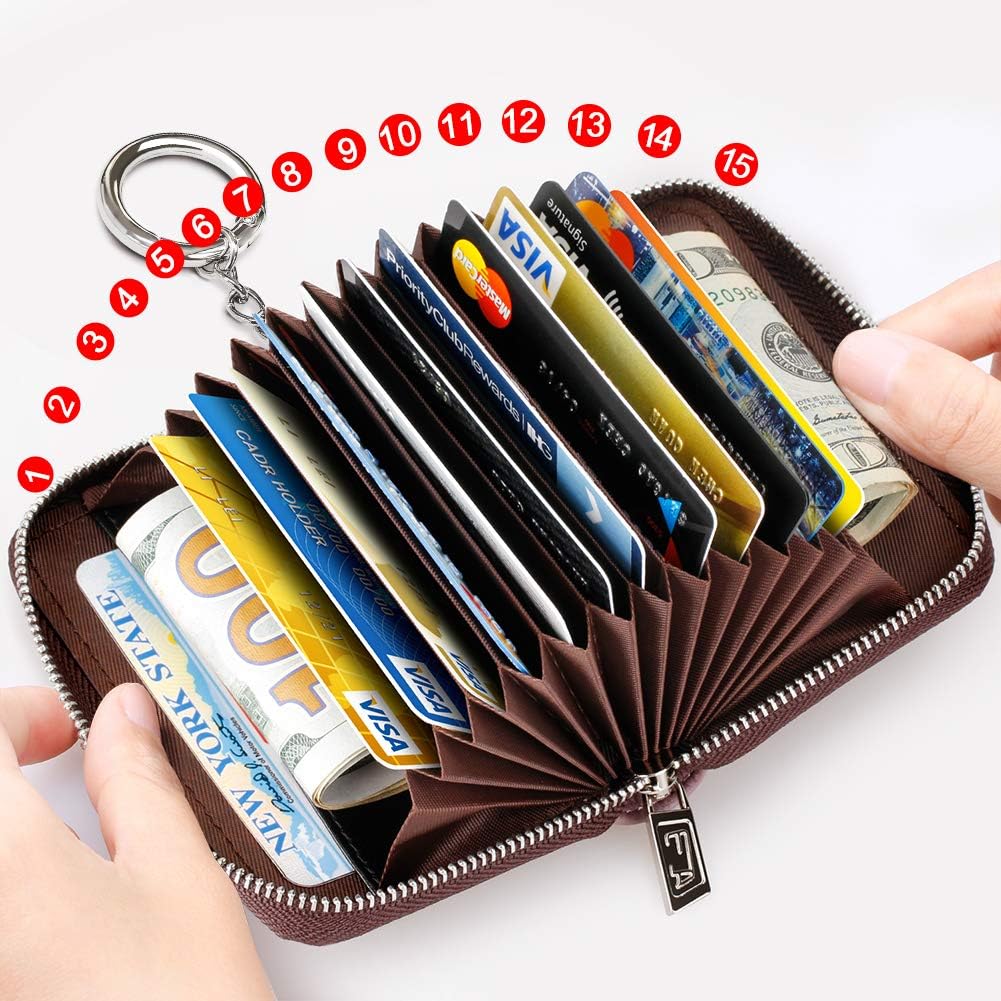 FurArt – Cartera para tarjetas de crédito, soporte para tarjetas con cremallera para hombres y mujeres, bloqueo RFID, cartera con llavero, tamaño