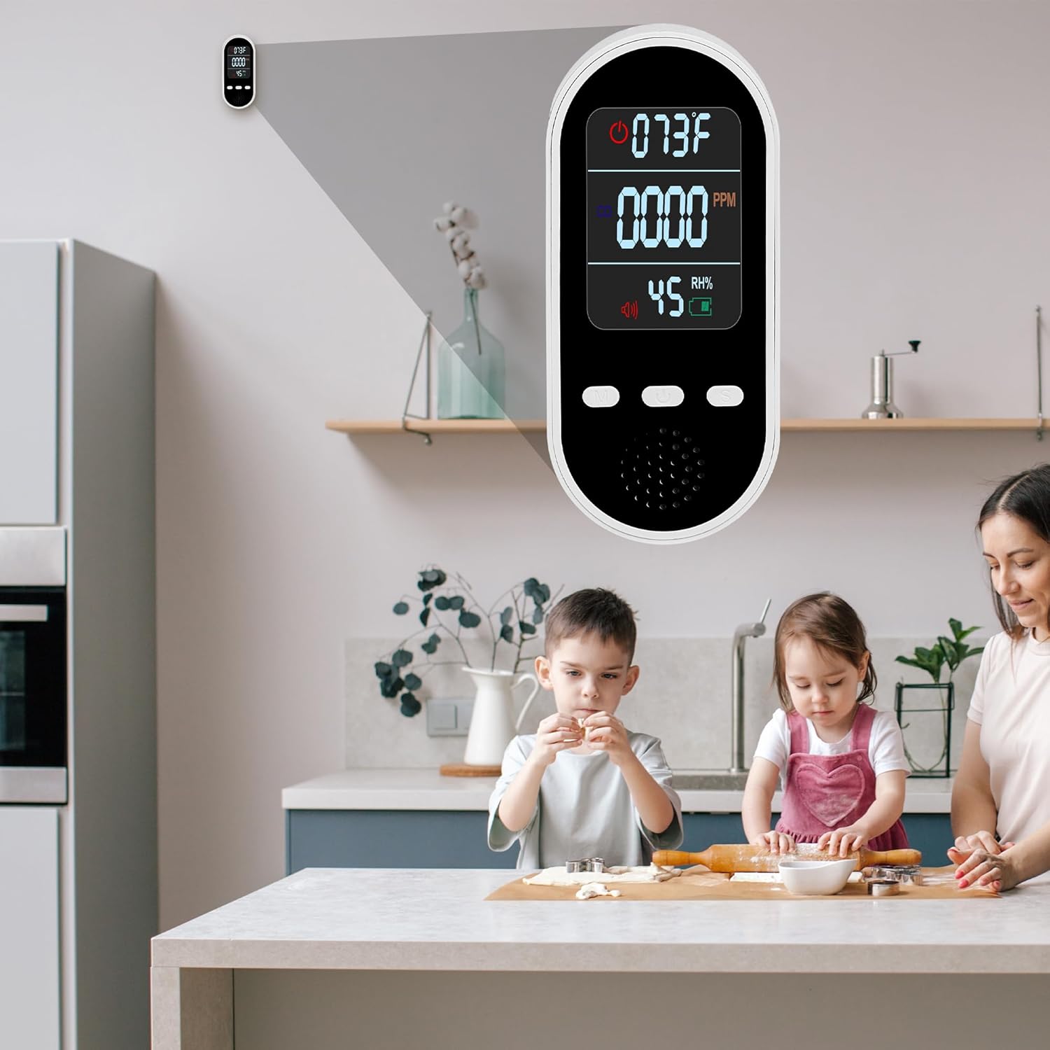 Vzmcov Detector de monóxido de carbono 3 en 1 portátil. Mini monitor de calidad del aire con alarma de cordón, sensor de gas COhumedadtemperatura