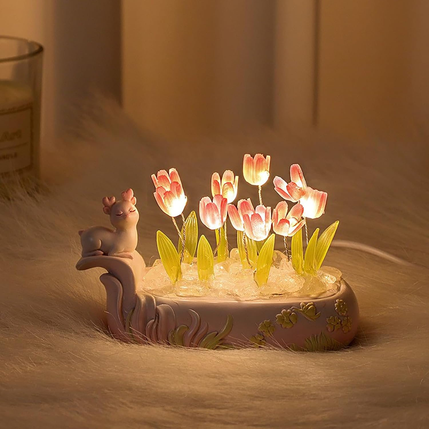 Luz nocturna de tulipán de bricolaje, lámpara de tulipán hecha a mano, simulación de energía USB, luz nocturna en maceta, lámpara de mesa de flores