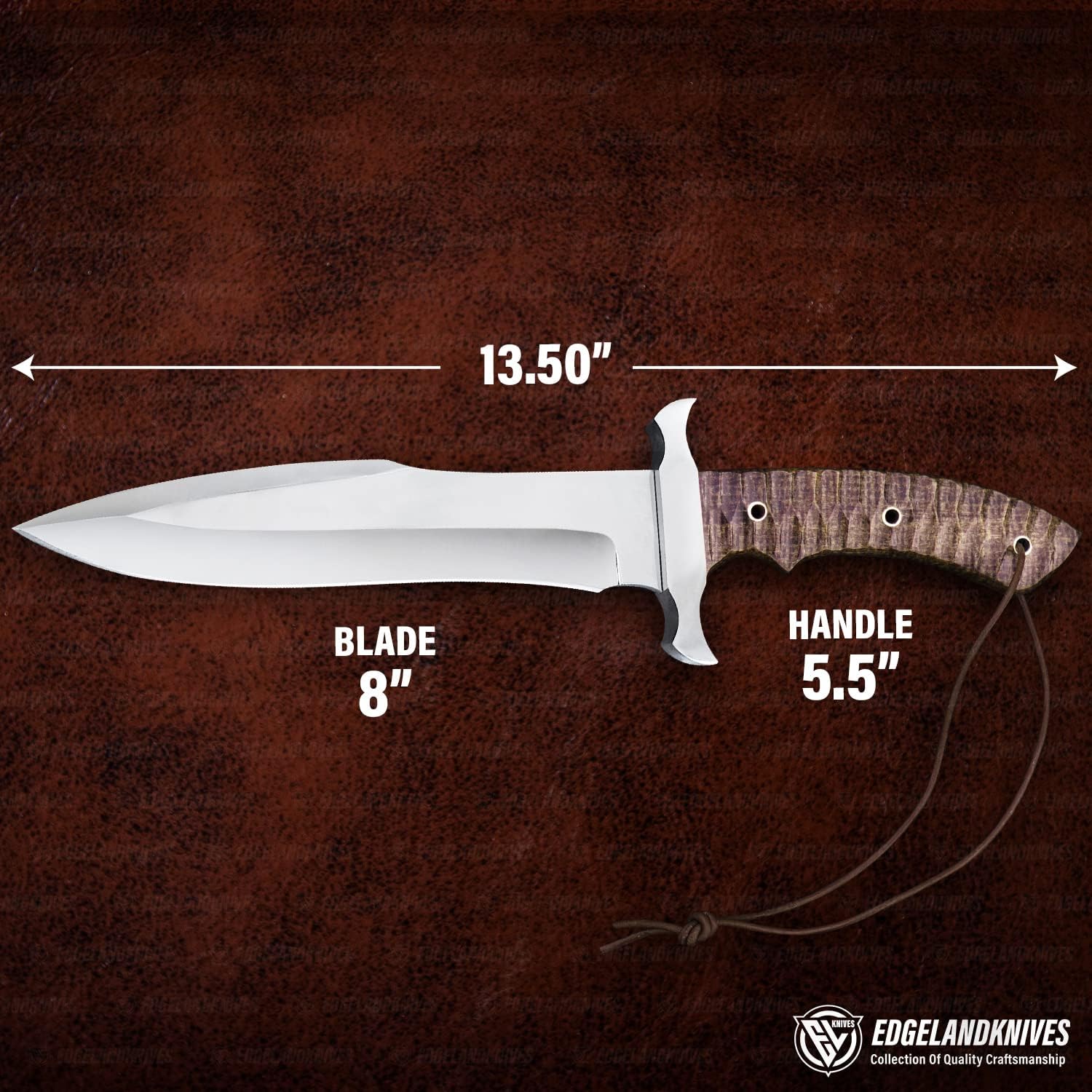 Cuchillo Bowie grande con funda de 13.5 pulgadas, cuchillo Bowie de acero inoxidable D2 pulido espejo – Cuchillo Bowie personalizado afilado para
