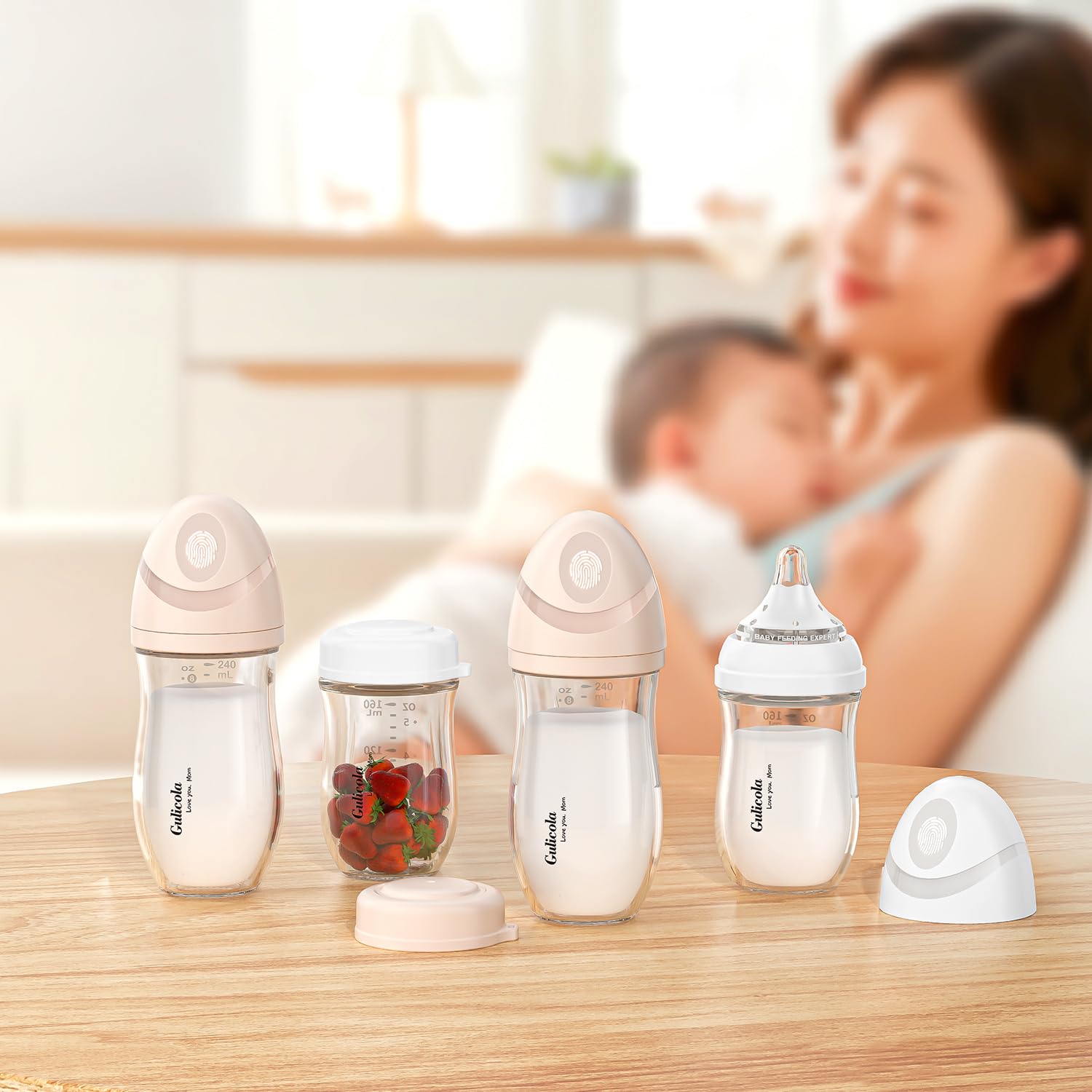 Botellas de almacenamiento de leche materna de vidrio, botellas de recolección de leche materna de cuello ancho, 5 onzas, paquete de 4 – blanco