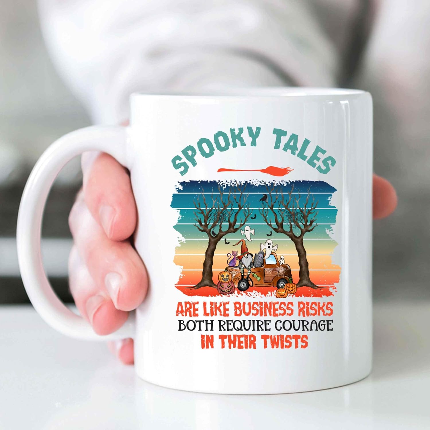 Inspirational Gift Quirky Halloween Gifts, For Spooky Tales – Are Like Business Risks Both Require Courage In Their Twists 11 Oz White Ceramic