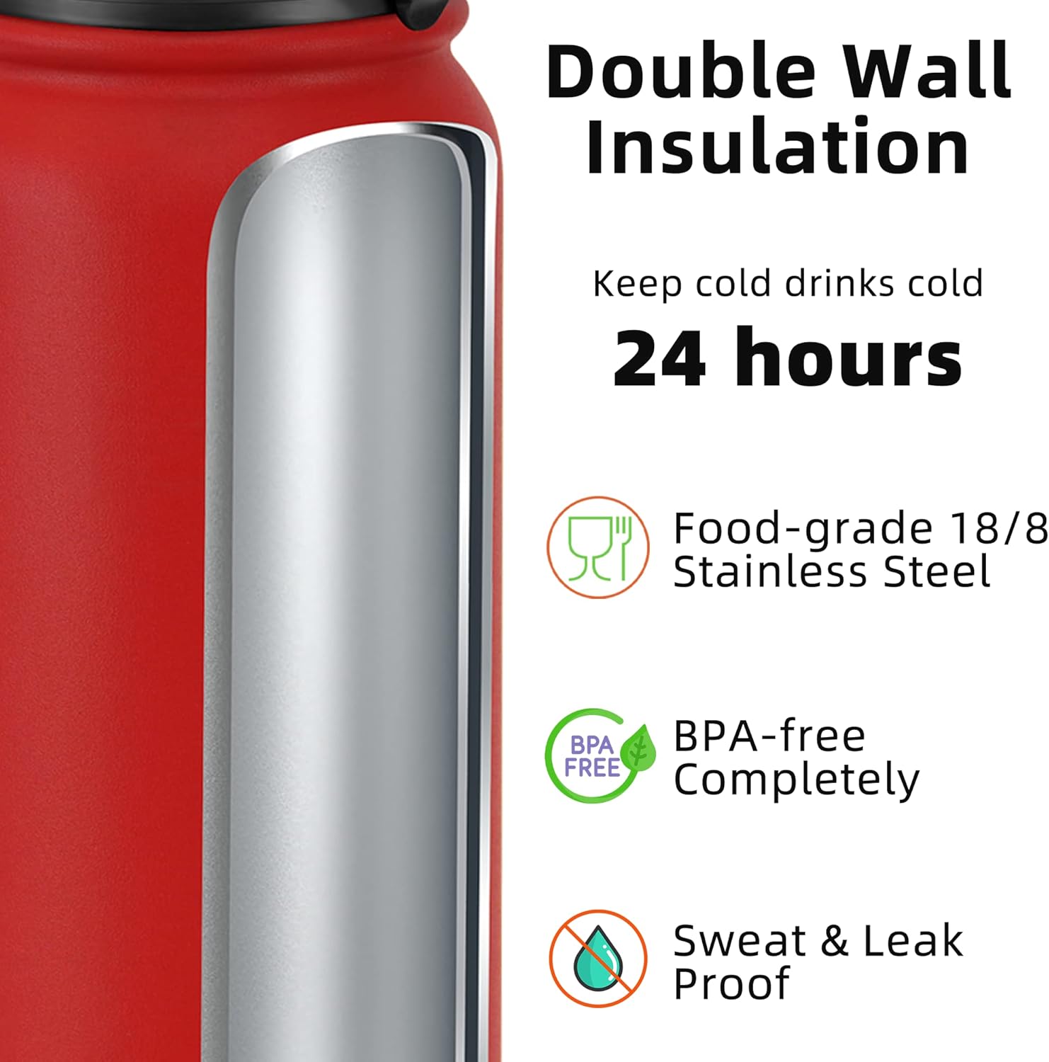 Fanhaw Botella de agua aislada con pajilla, acero inoxidable de 32 onzas, doble pared, al vacío y a prueba de sudor, apta para lavavajillas, boca