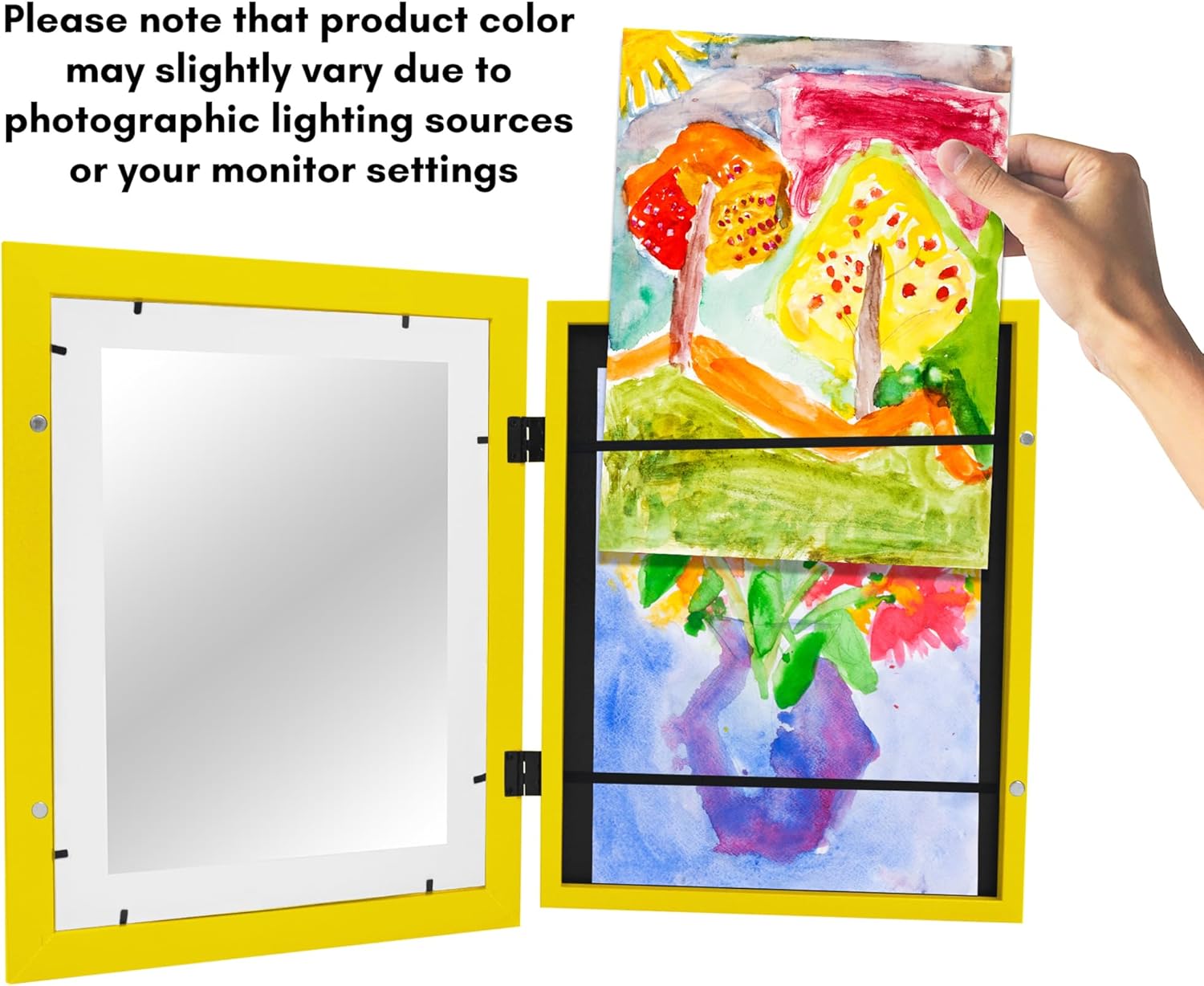 Americanflat Marco para obras de arte infantiles, carga frontal, amarillo sol, 8.5 x 11 pulgadas con paspartú o 10 x 12.5 sin él, formato de