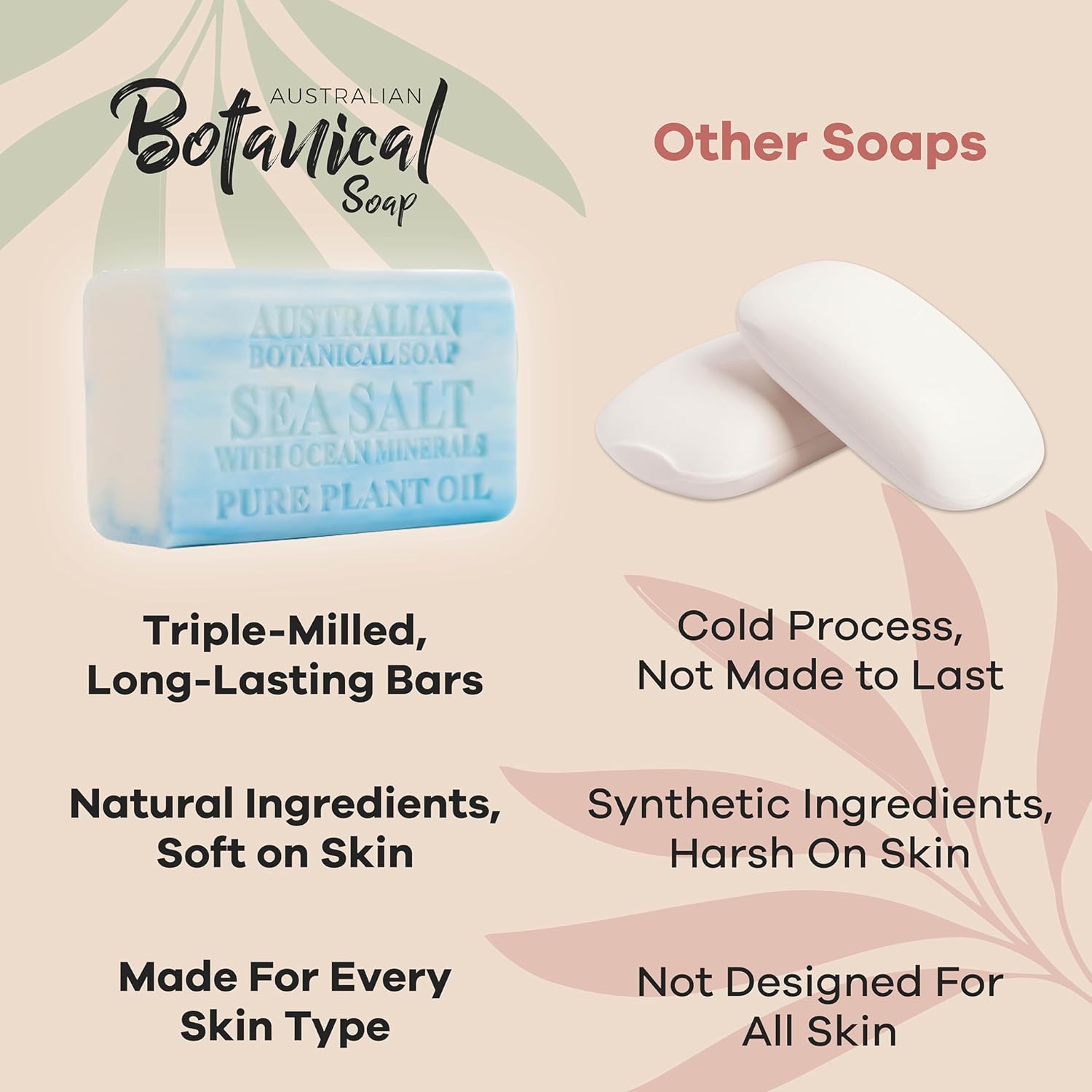 Australian Botanical Soap, Sal marina con minerales oceánicos y jabones de naranja de Valencia  Todo tipo de piel  Enriquece manteca de karité  6.8