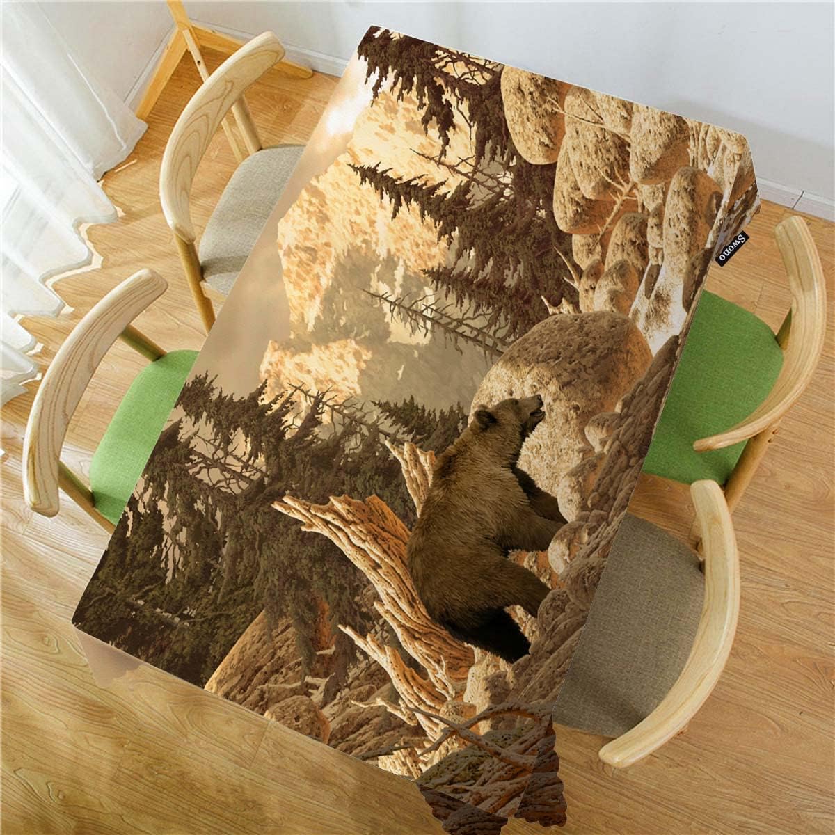 Swono Grizzly Bear – Manteles de oso animal, arroyo, cañón, bosque, montaña, naturaleza, decoración de mesa de cocina y comedor, mantel de poliéster