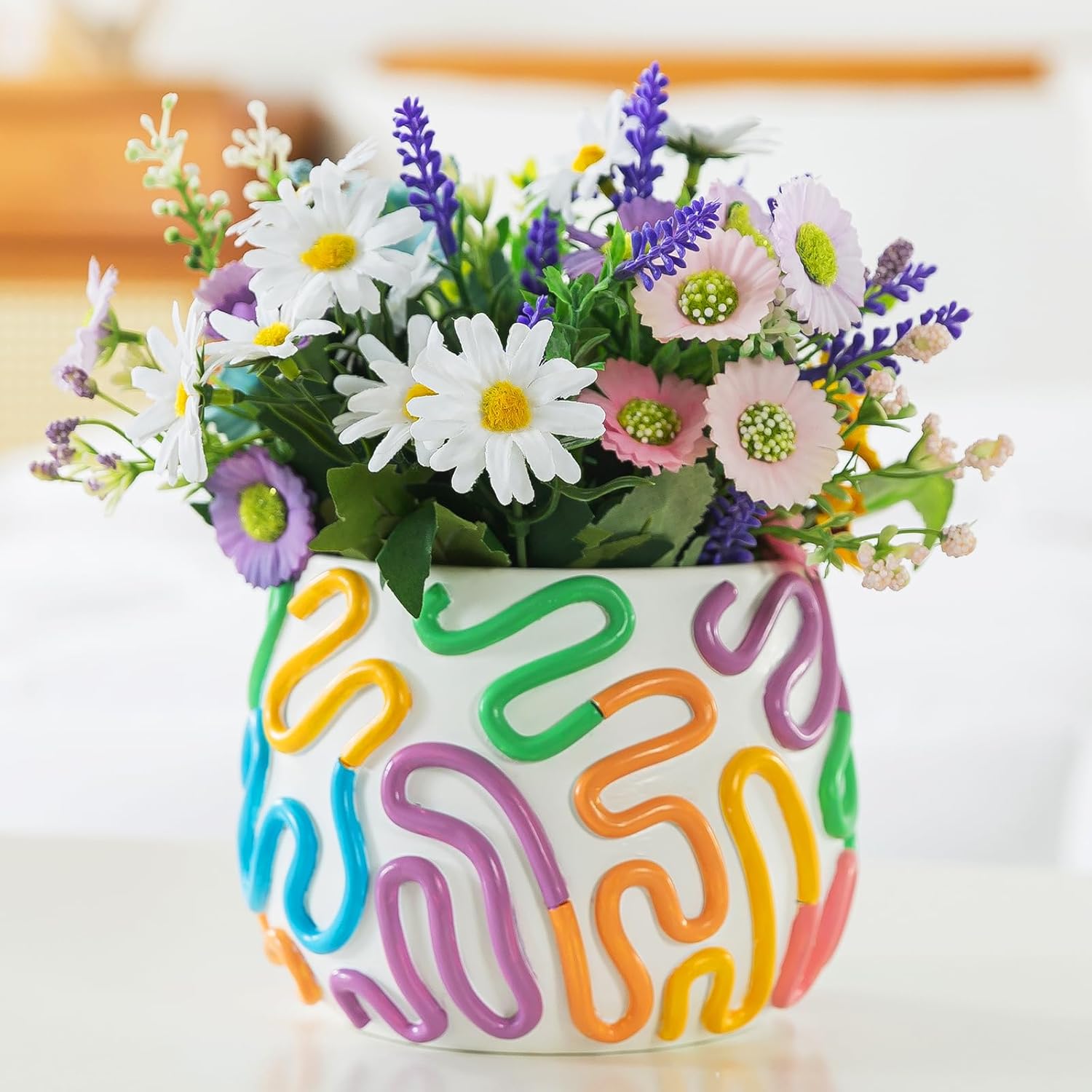 COTYNI Bonita maceta de arco iris con orificio de drenaje, macetas pequeñas de 4.2 pulgadas para plantas de interior y exterior, maceta única para