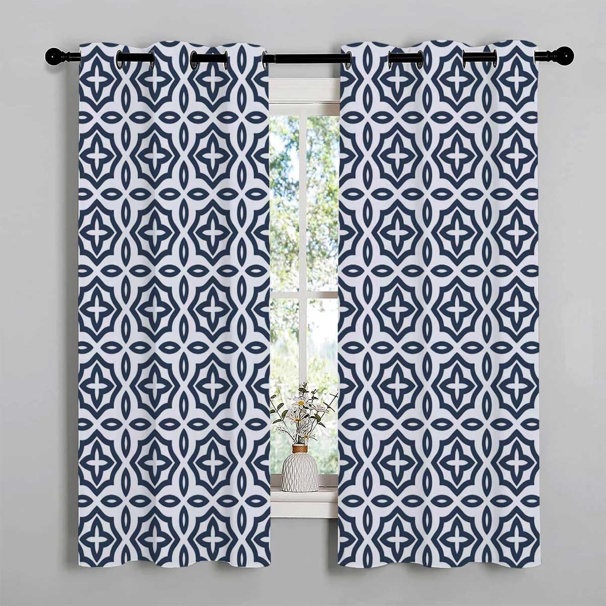 YANFENQI Cortinas para Habitacion – Manta acústica moderna de geometría de celosía azul oscuro, insonorizada, 55 pulgadas de ancho por 72 pulgadas