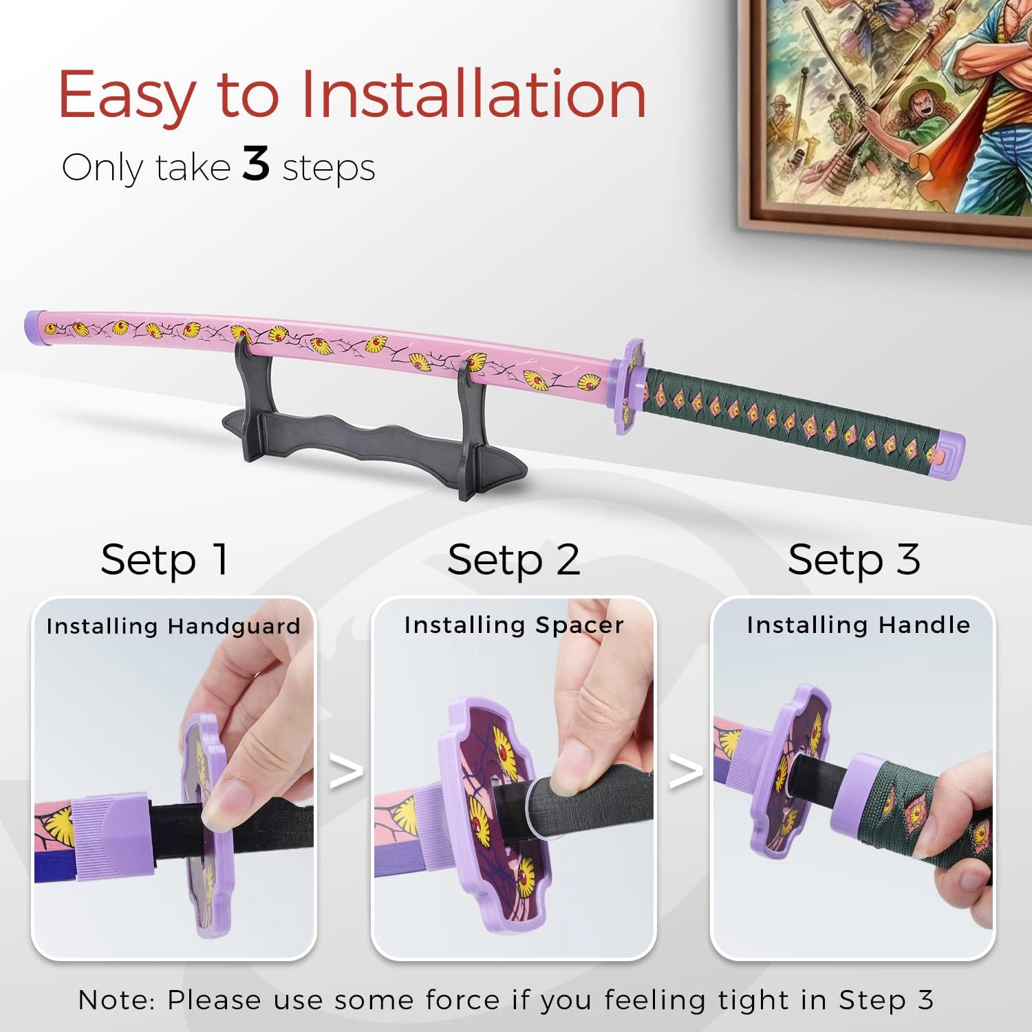 Espada Demon Slayer – Réplica de Katana de anime de 41 pulgadas con cinturón y soporte, espada duradera perfecta para cosplay, espada Nichirin con