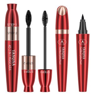 AZLESLOG Juego de delineador de ojos impermeable negro y máscara de fibra de seda 4D, sin aglomeración, de larga duración, crea cejas de aspecto AZLESLOG Juego de delineador de ojos impermeable negro y máscara de fibra de seda 4D, sin aglomeración, de larga duración, crea cejas de aspecto