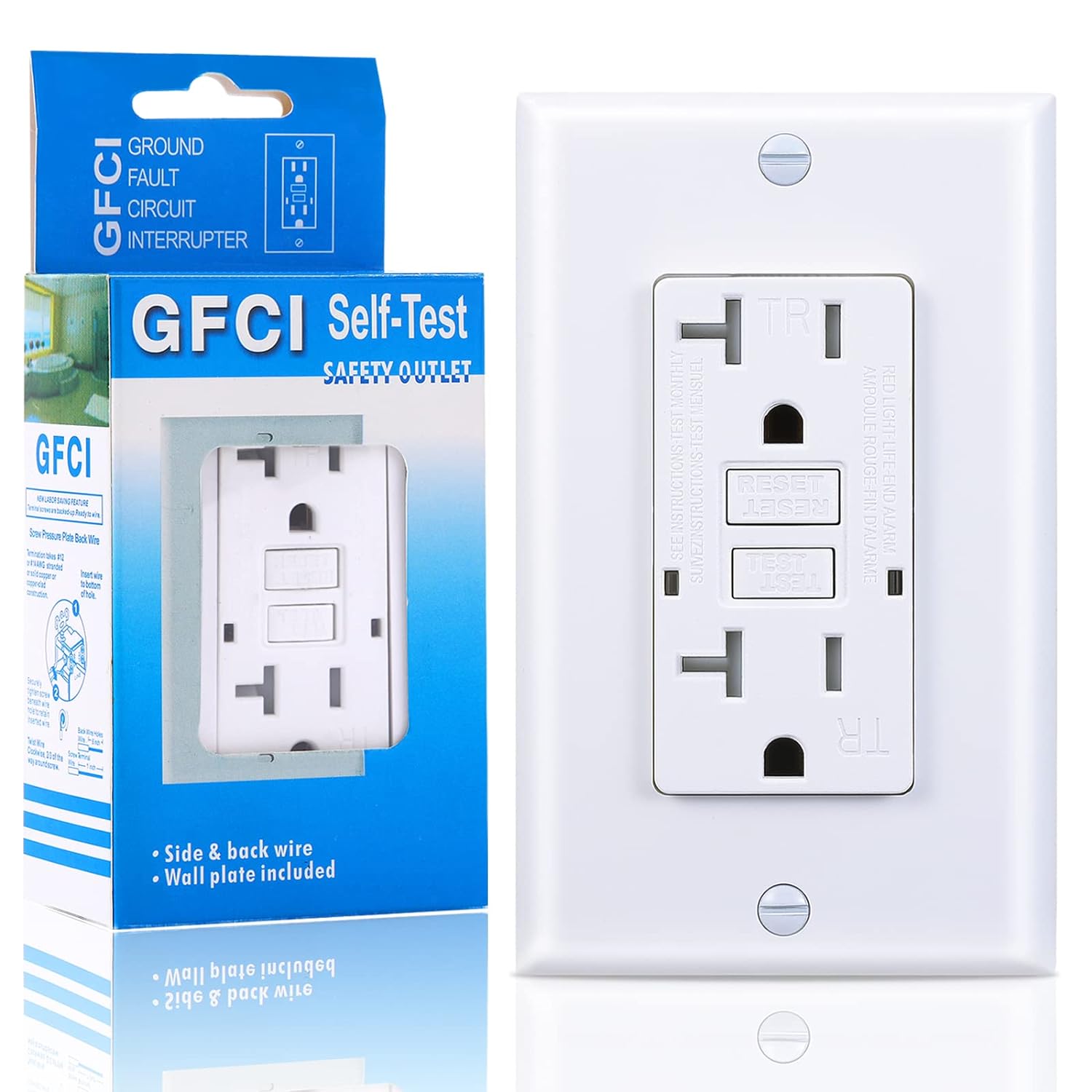 Toma GFCI de 20 amperios, receptáculo GFI resistente a manipulaciones con indicador LED, interruptor de circuito de falla de tierra de