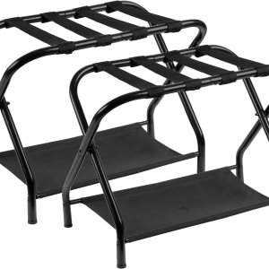 Heybly Portaequipajes, paquete de 2, soporte plegable de acero para maleta con estante de almacenamiento para dormitorio, hotel, marco de acero Heybly Portaequipajes, paquete de 2, soporte plegable de acero para maleta con estante de almacenamiento para dormitorio, hotel, marco de acero