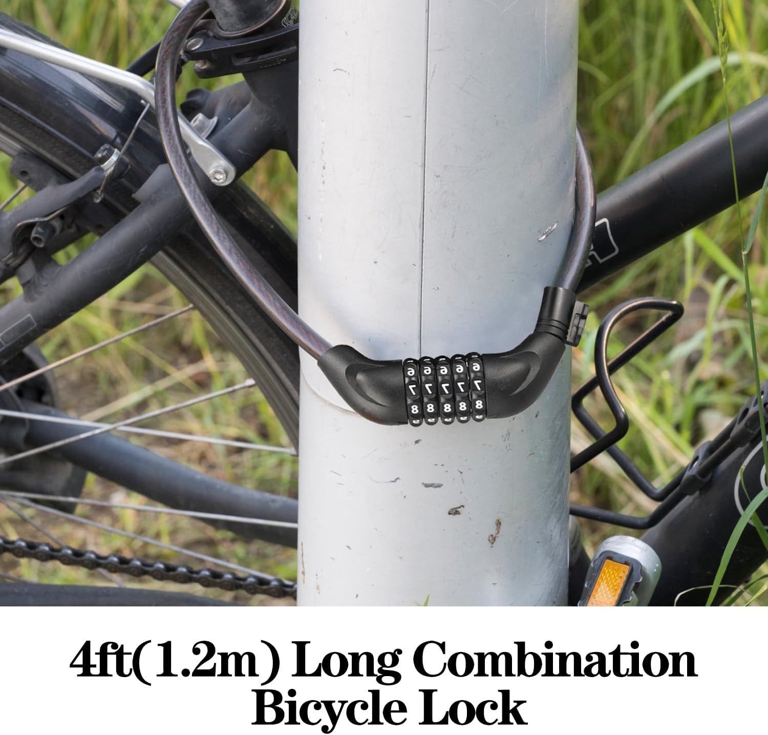 Cable de bloqueo de bicicleta, 124 piezas, cerradura de bicicleta de combinación de 4 pies con soporte de montaje, cerradura de bicicleta de alta