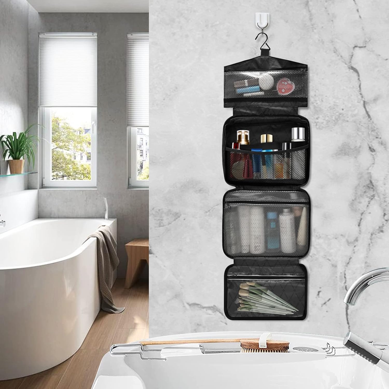 Neceser para mujer, organizador de maquillaje de viaje con gancho para colgar, bolsas de cosméticos para mujeres y hombres, bolsa de viaje para