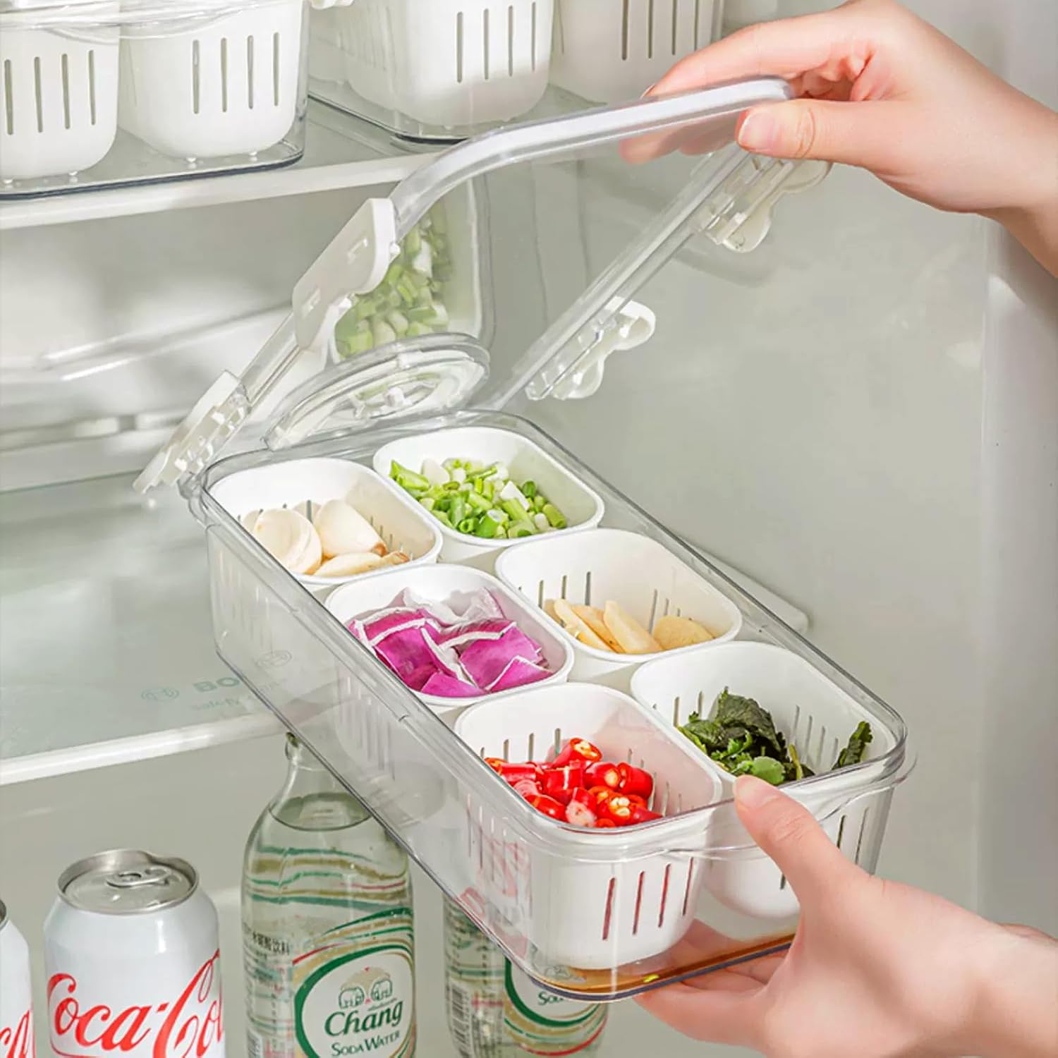 MineSign Paquete de 2 bandejas divididas para servir alimentos con tapas, caja apilable para dulces, frutos secos, especias, frutas y verduras con 6