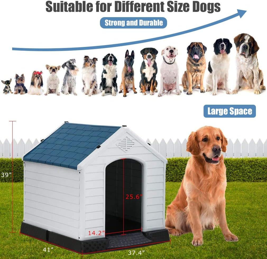 Casa para perros, casa extra grande para perros pequeños, medianos y grandes, impermeable, de plástico, duradero, para interiores y exteriores,