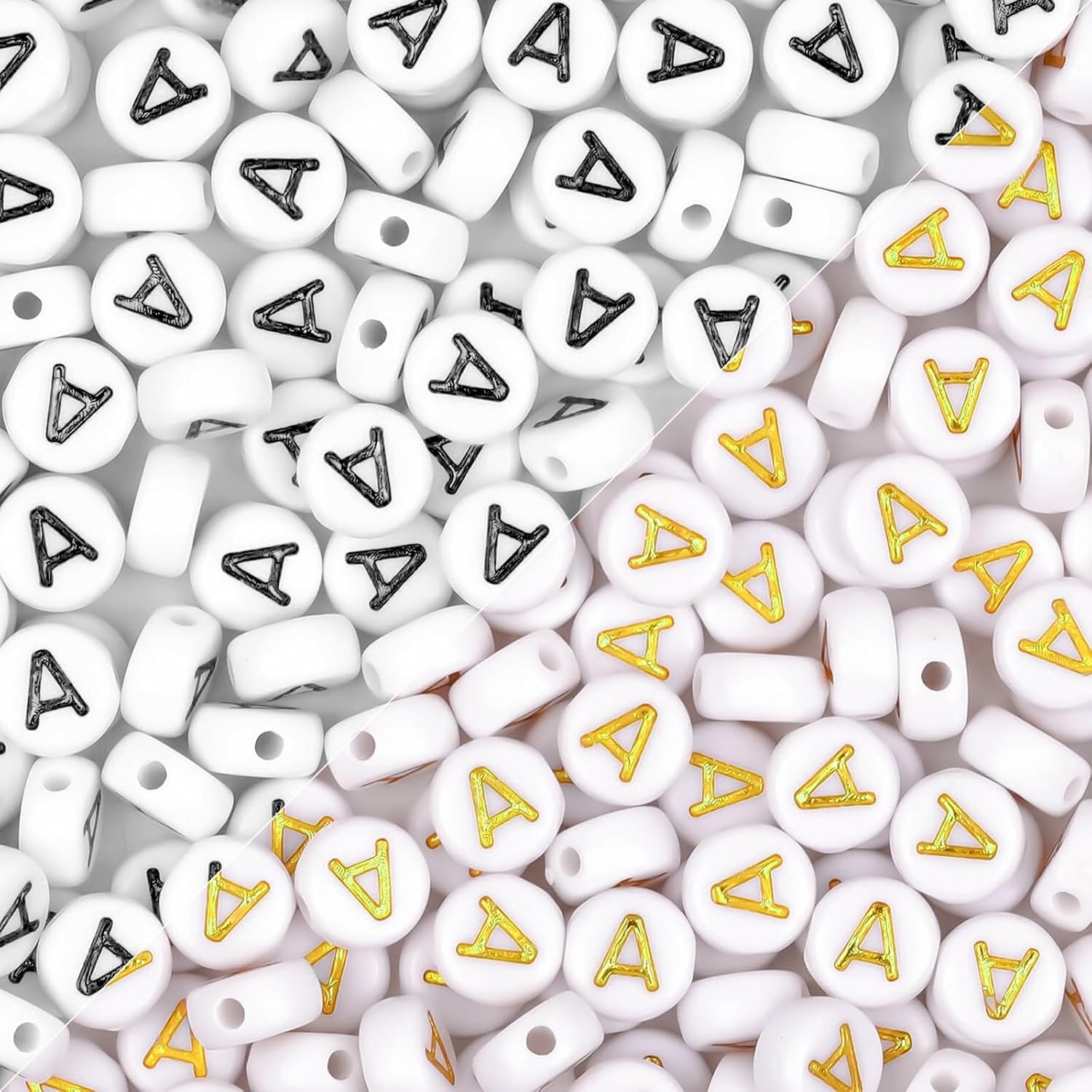 500 cuentas de letras para fabricación de joyas de 0.166 x 0.276 pulgadas, cuentas redondas blancas de la letra A para pulseras, cuentas del