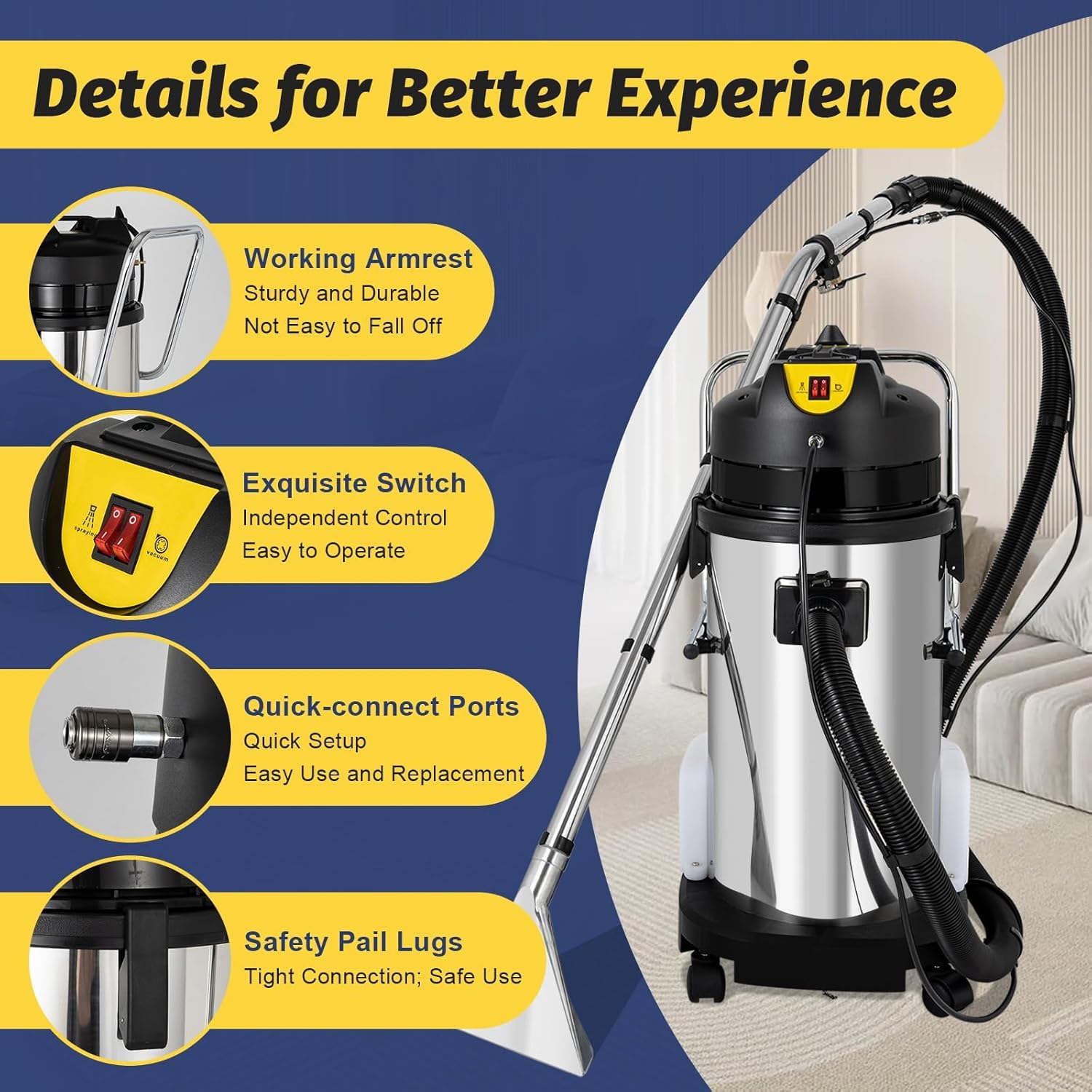 Máquina de limpieza comercial de alfombras, 1000 W, 110 V, 40 L11 galón, profesional, comercial, 3 en 1, limpiador de cepillo de piso, extractor de