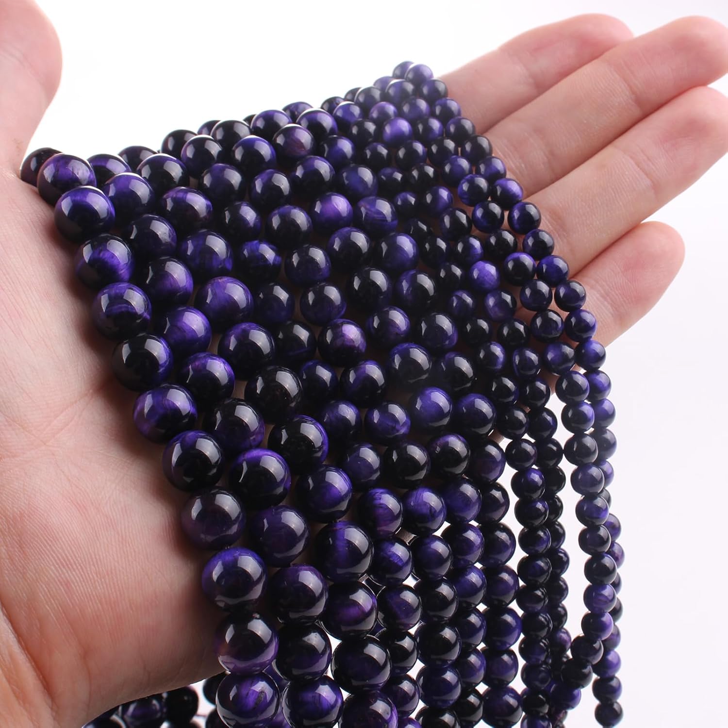 Cuentas sueltas de ojo de tigre redondas, suaves y curativas, piedra energética para fabricación de joyas, 1 hebra de 15 pulgadas (ojo de tigre
