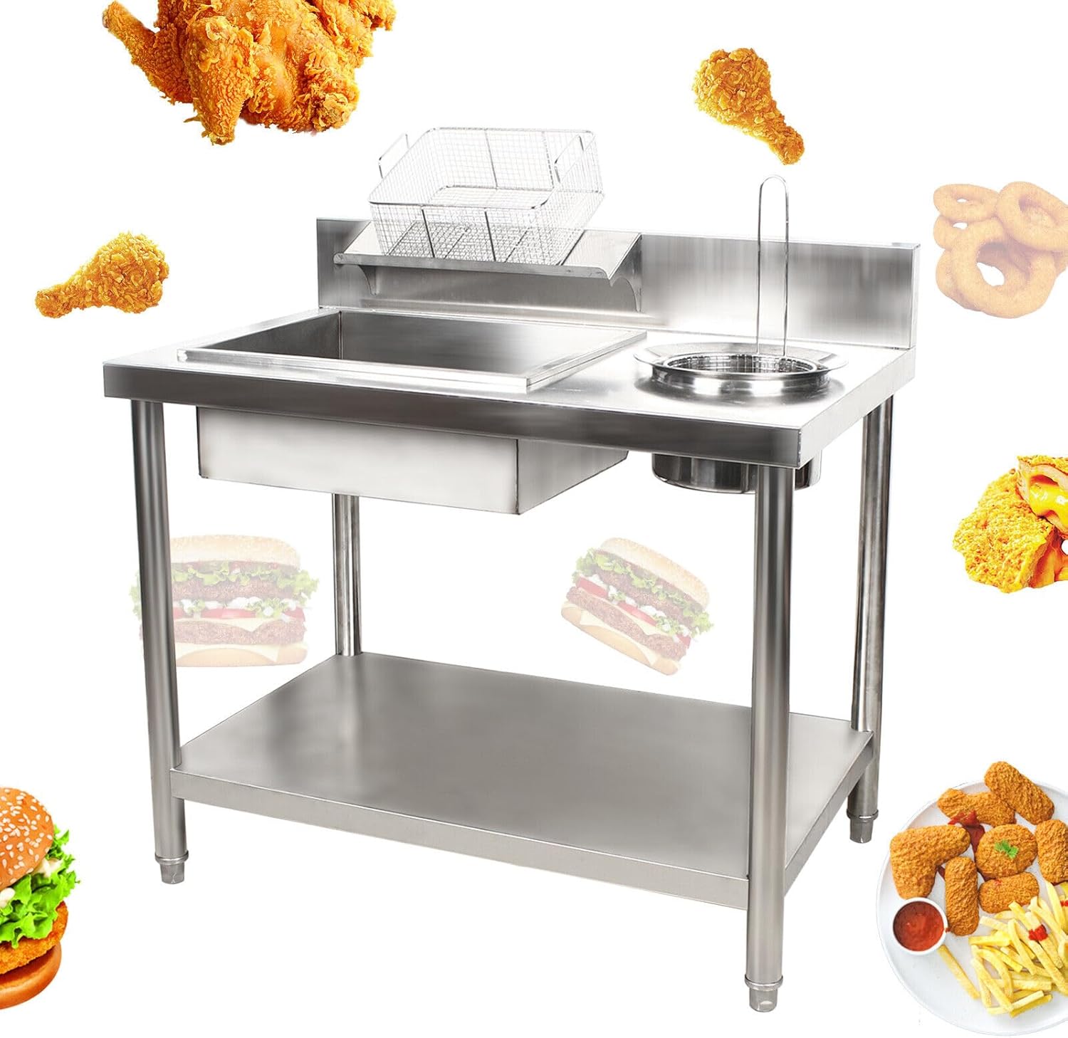 Estación de empanado comercial de pollo frito de acero inoxidable Mesa de preparación de cocina comercial Mesa de preparación de cocina comercial