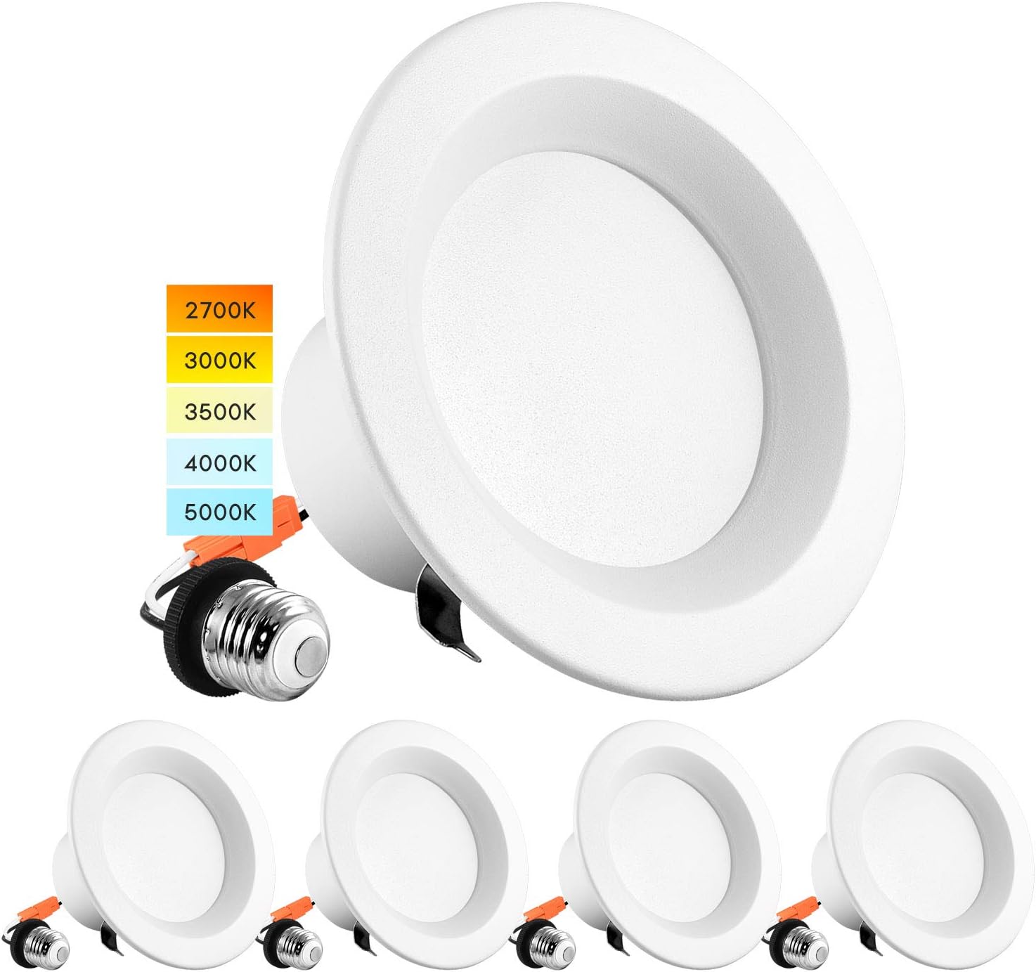 LUXRITE Luces LED empotrables de 4 pulgadas, 10 W  60 W, CCT seleccionable por color 2700 K  3000 K  3500 K  4000 K  5000 K, luces descendentes