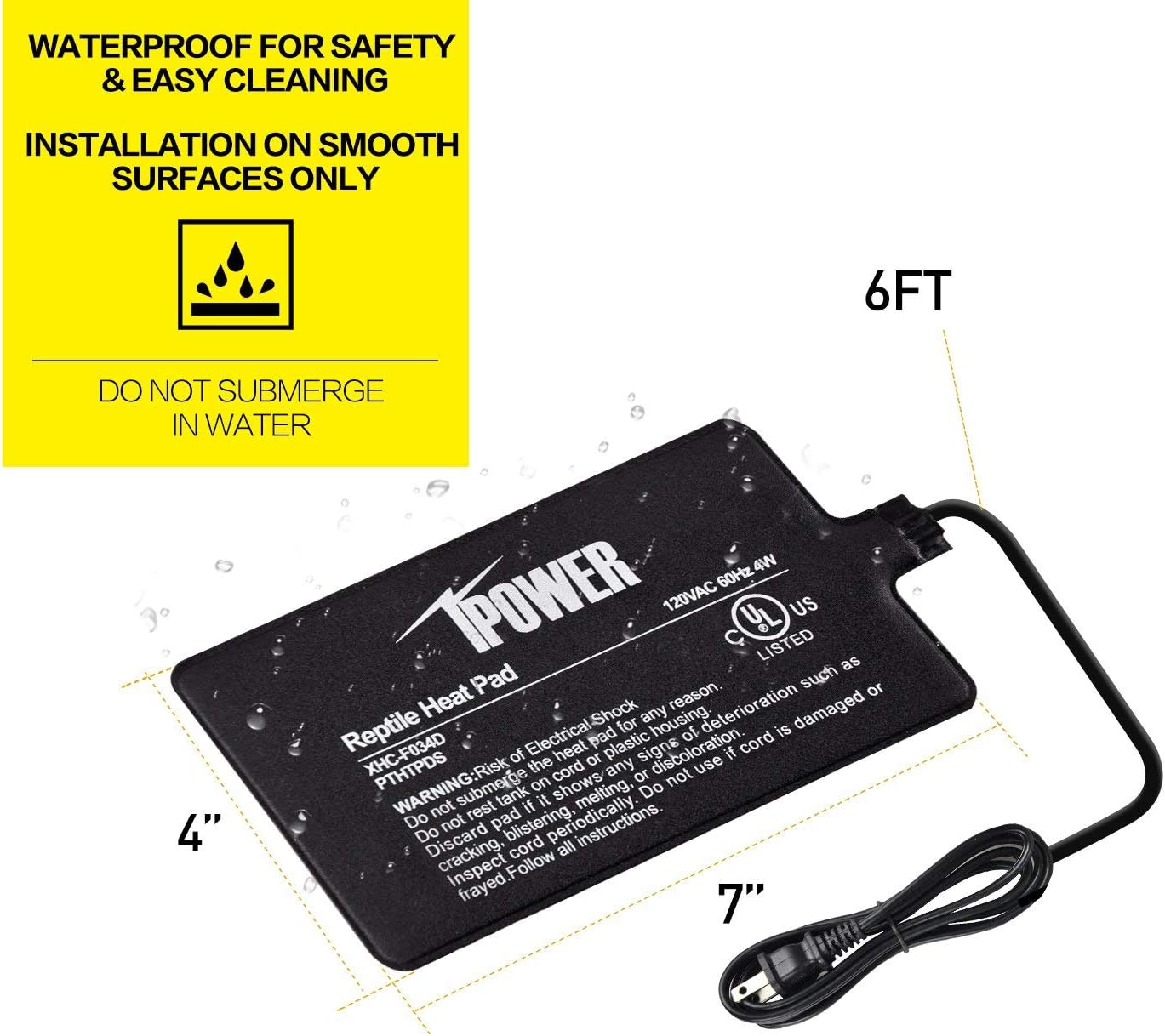 iPower Almohadilla de calor para reptiles de 4 W8 W16 W24 W, calentador de terrario debajo del tanque, alfombrilla térmica y controlador de