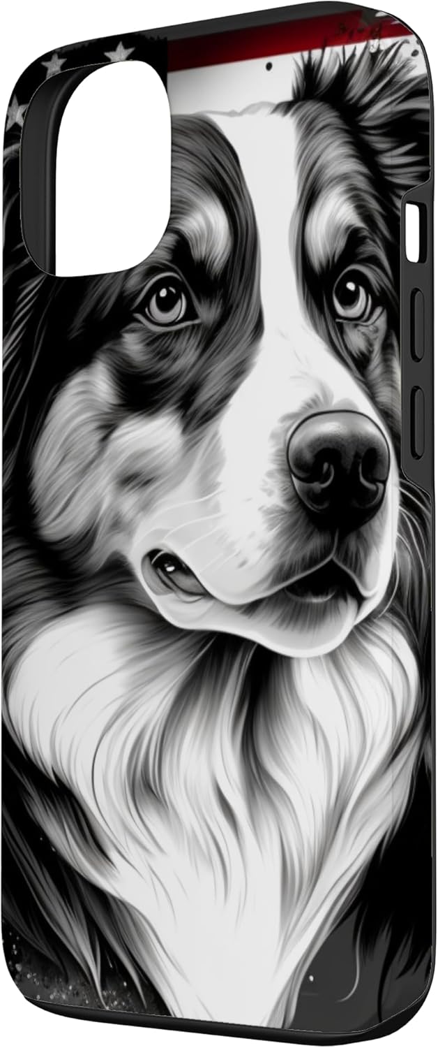 Funda para iPhone 13 con diseño de perro pastor australiano en blanco y negro
