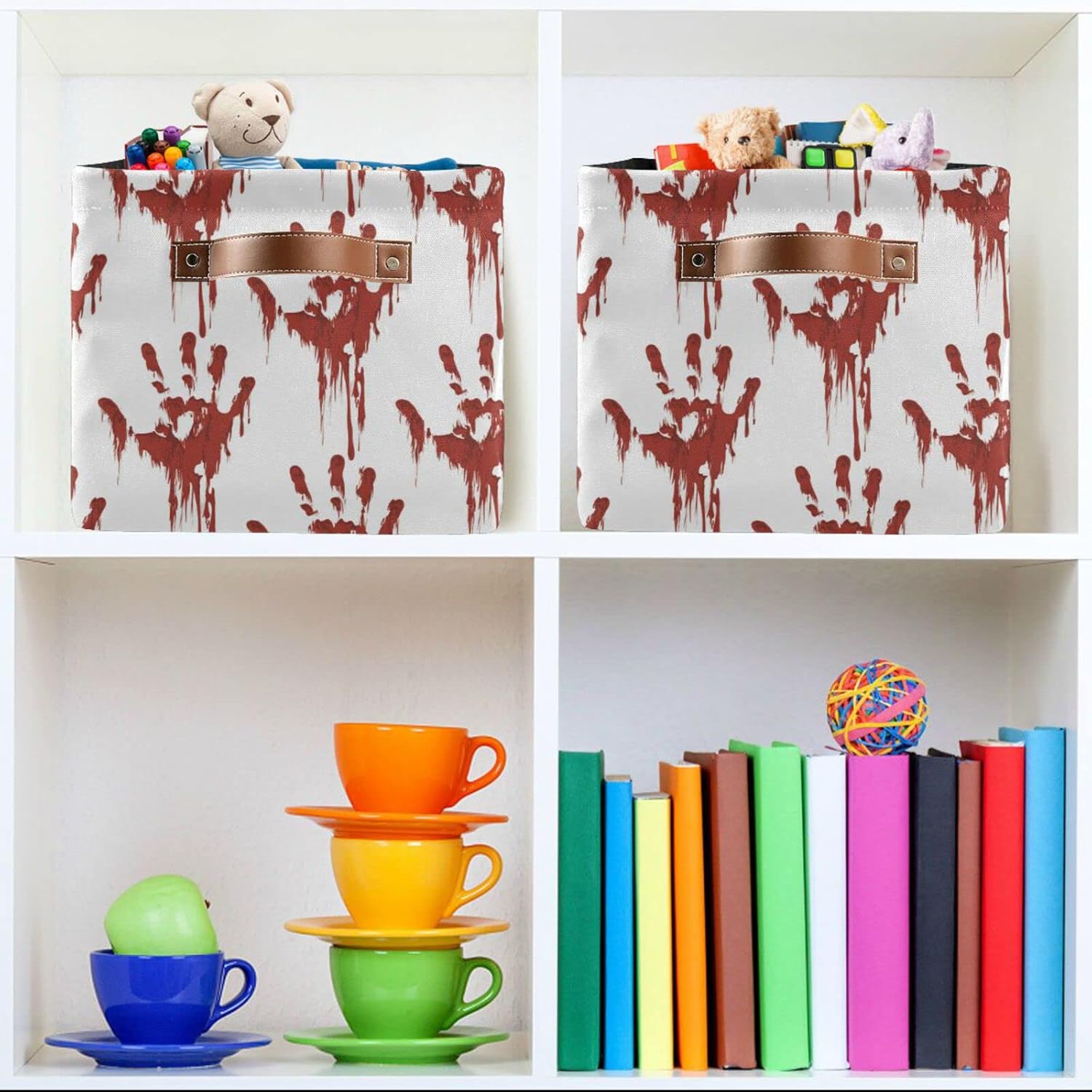Cesta de almacenamiento grande para Halloween, diseño de zombi sangriento, plegable, organizador con asas para dormitorio, hogar, oficina