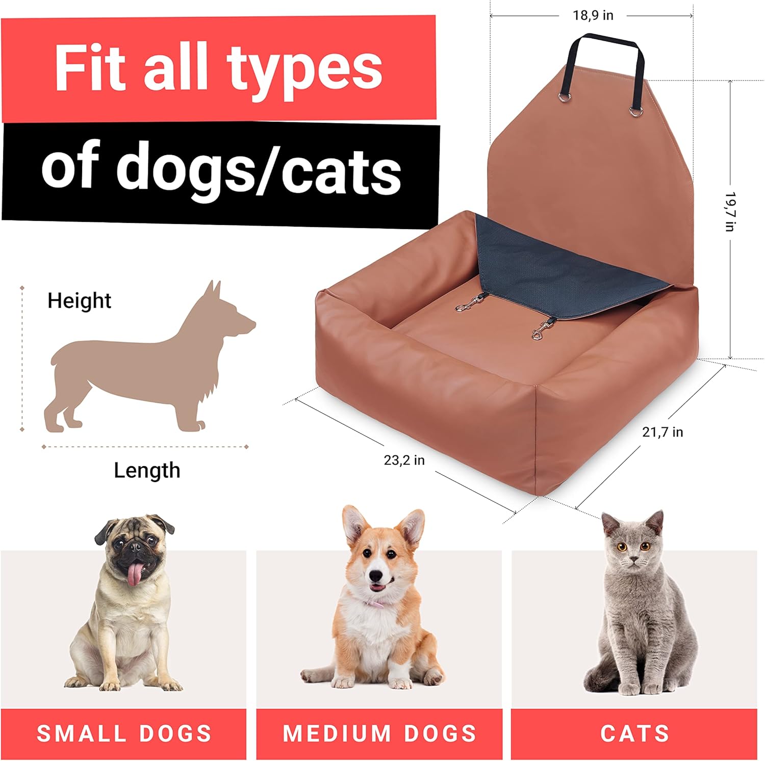 Asiento de automóvil para perros pequeños, asientos traseros de automóvil lavables para perros, asiento de cama de viaje, cama de viaje para perro,