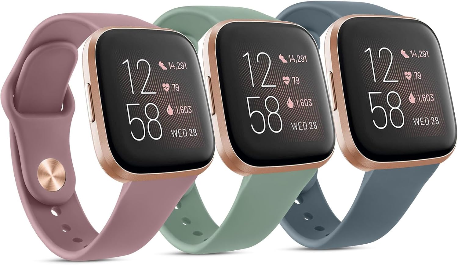 Paquete de 3 bandas de silicona compatibles con Fitbit Versa 2 bandas para mujeres y hombres, correas de repuesto deportivas suaves y transpirables