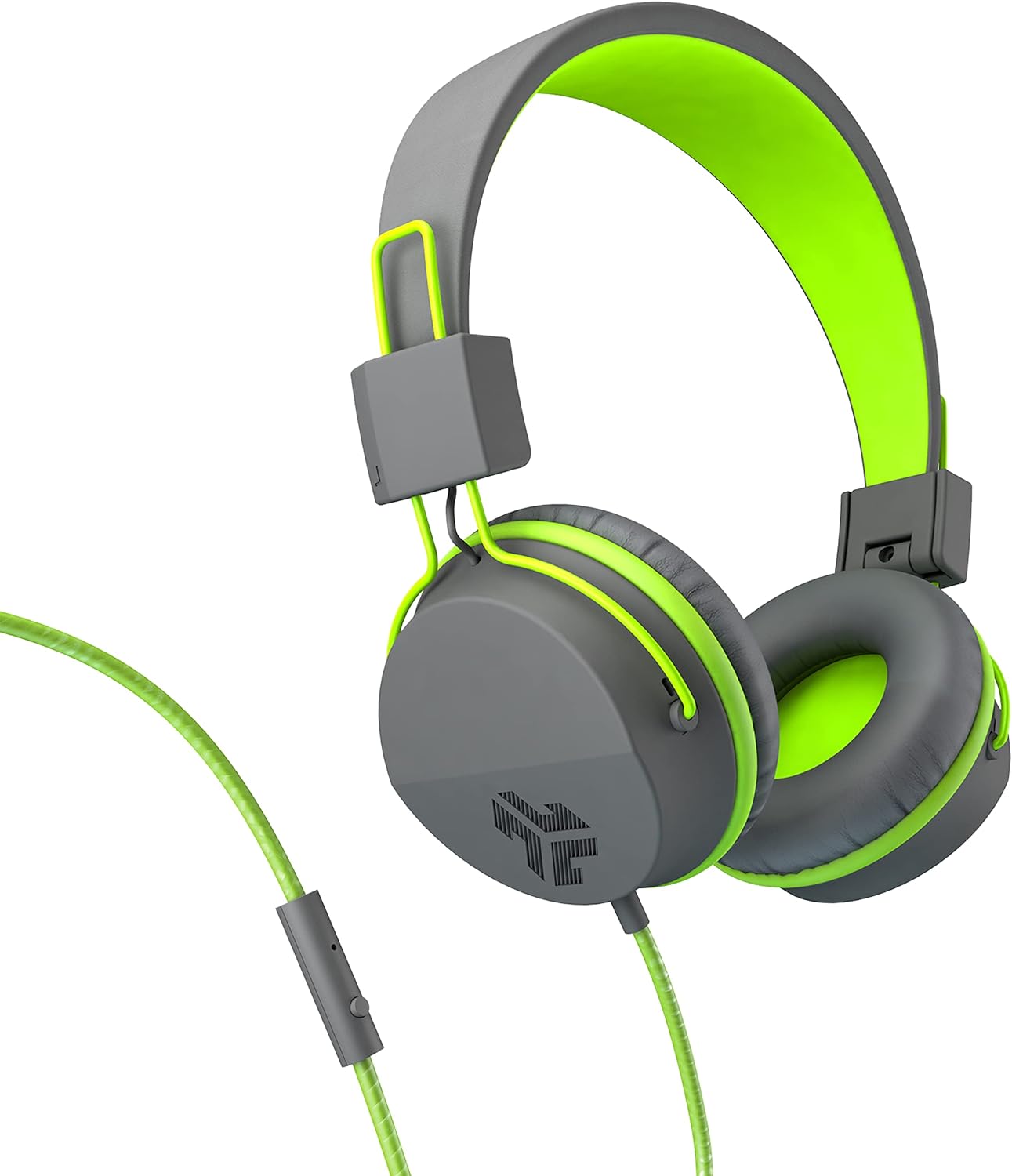 JLab Auriculares de neón con cable, grafitolima, luz de plumas, cuero ecológico ultra afelpado, controladores de 1.575 in, garantizados de por vida