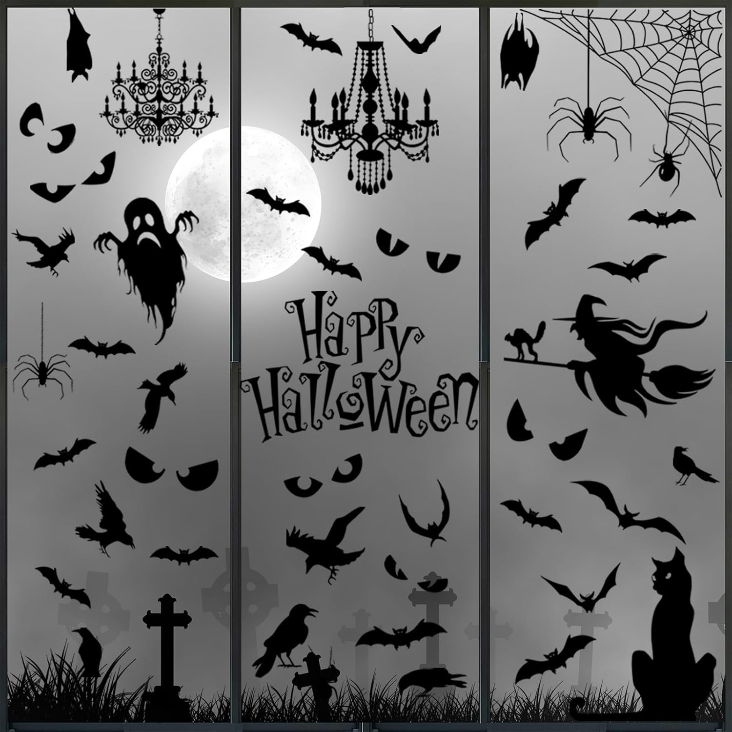 Silueta de Halloween para ventana, calcomanías de pared de silueta de Halloween, calcomanías de pared extraíbles de Halloween, decoración de