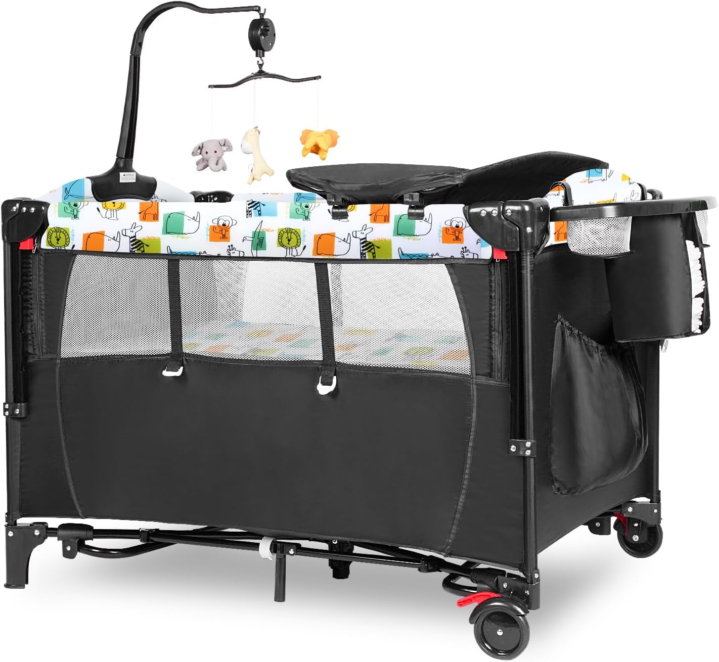 Afgbf Paquete y juego 5 en 1, cuna para bebé con cambiador de pañales, cuna portátil con bolsa de transporte, corral de bebé con 4 alturas