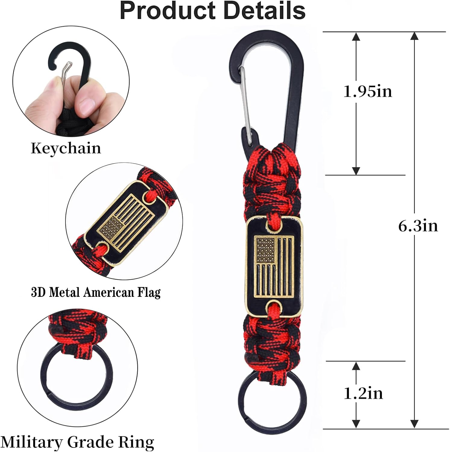 Llavero de cuerda de paracaídas con bandera de Estados Unidos, clip de mosquetón de paracaídas, cordón trenzado, gancho para anillo de utilidad, kit