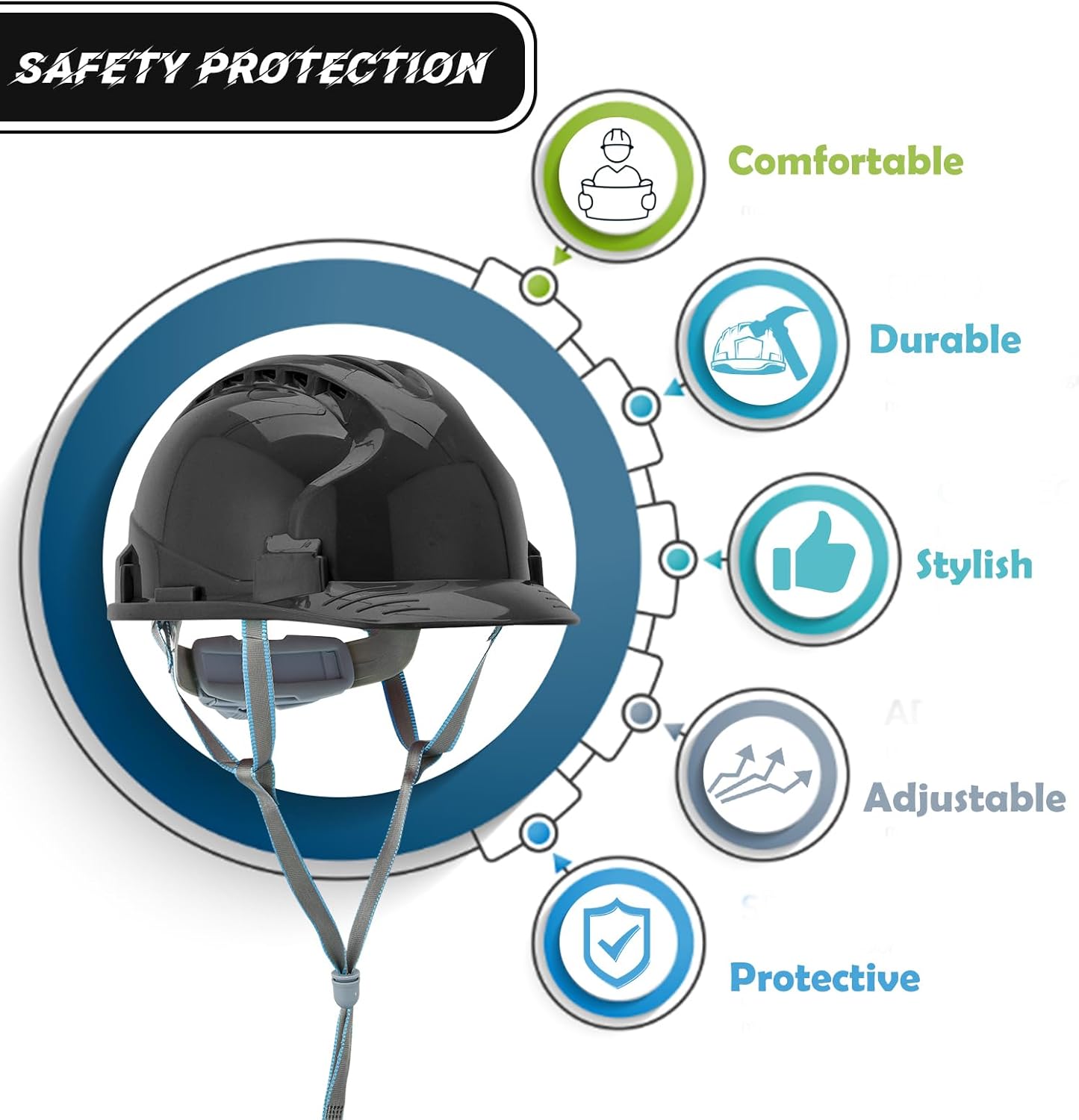 Casco de seguridad estilo casquillo ventilado de 8 colores Casco de seguridad de difusión de presión de 4 puntos de suspensión de trinquete correa