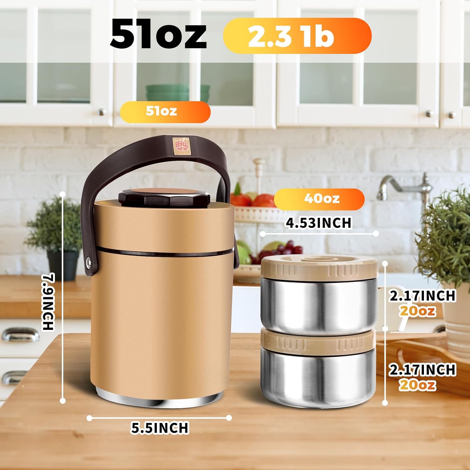 Pawovdeq Recipientes de acero inoxidable de 51 onzas con aislamiento al vacío de boca ancha para sopa y comida caliente, contenedor portátil de 2