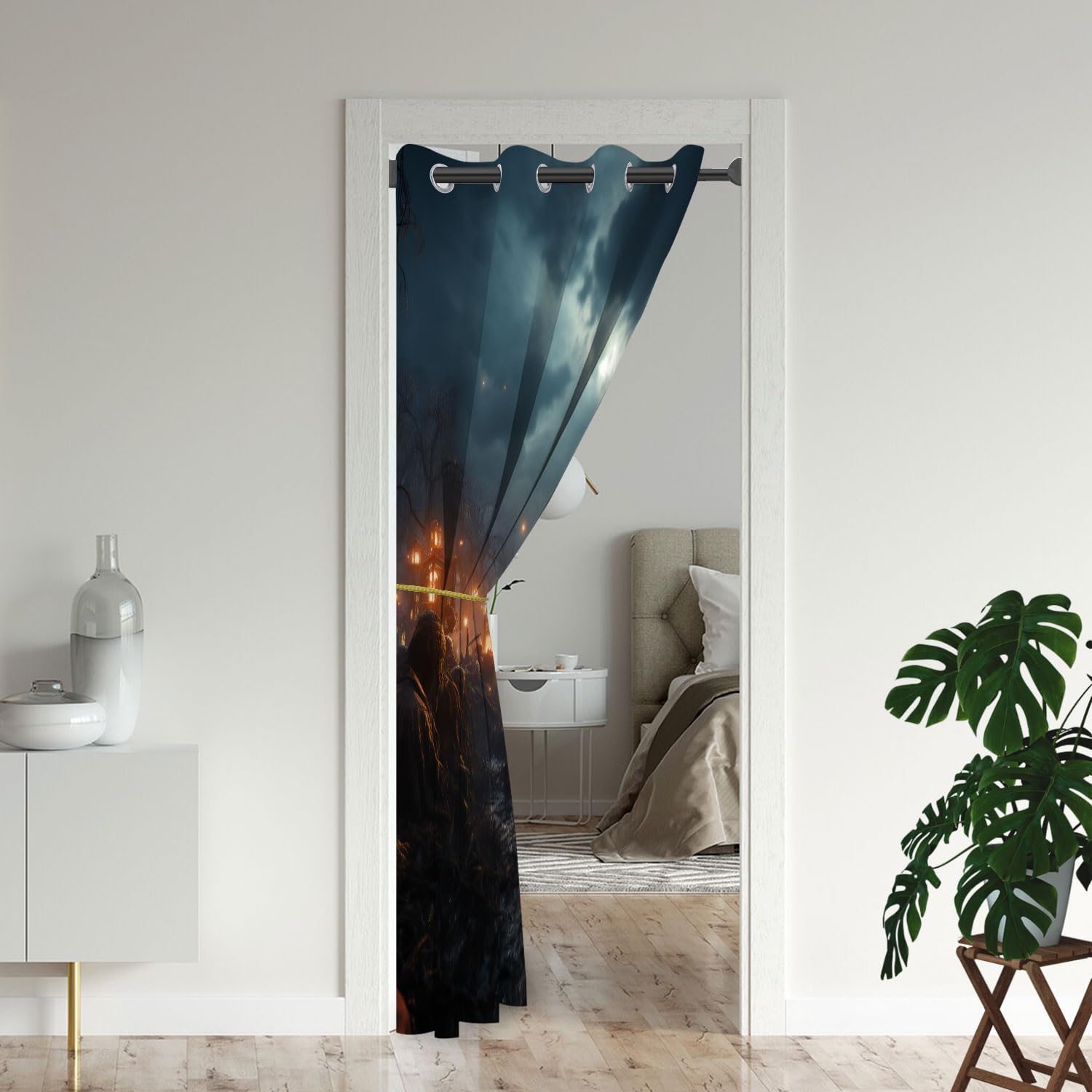 Cortinas de puerta de calavera espeluznante para puertas, cortina opaca de cementerio de fiesta embrujada de Halloween aterradora para armario de