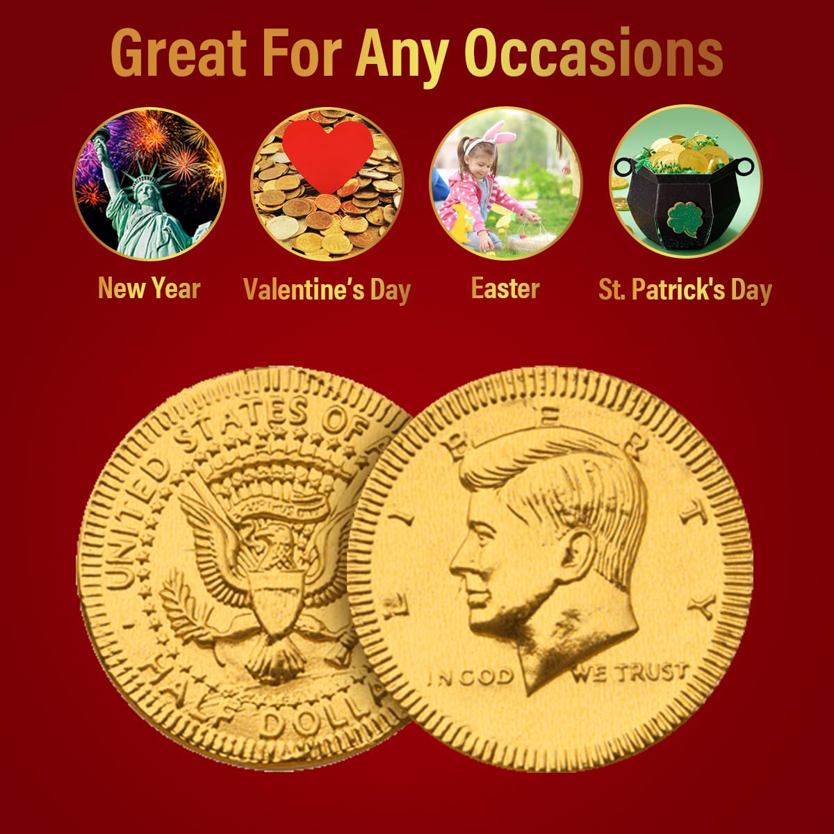 Albert Premier – Monedas de chocolate belga  48 monedas de oro envueltas individualmente, golosinas de chocolate con leche certificado Kosher  para