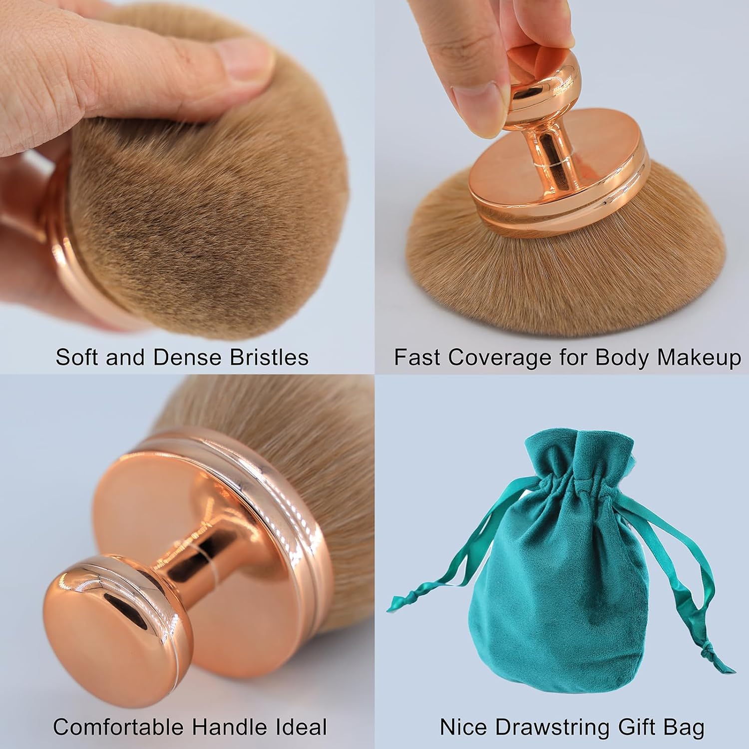 Brocha de maquillaje corporal extra grande para autobronceador, aplicador de espalda autobronceadora, cepillo Kabuki de cabeza ancha de 2.913 in