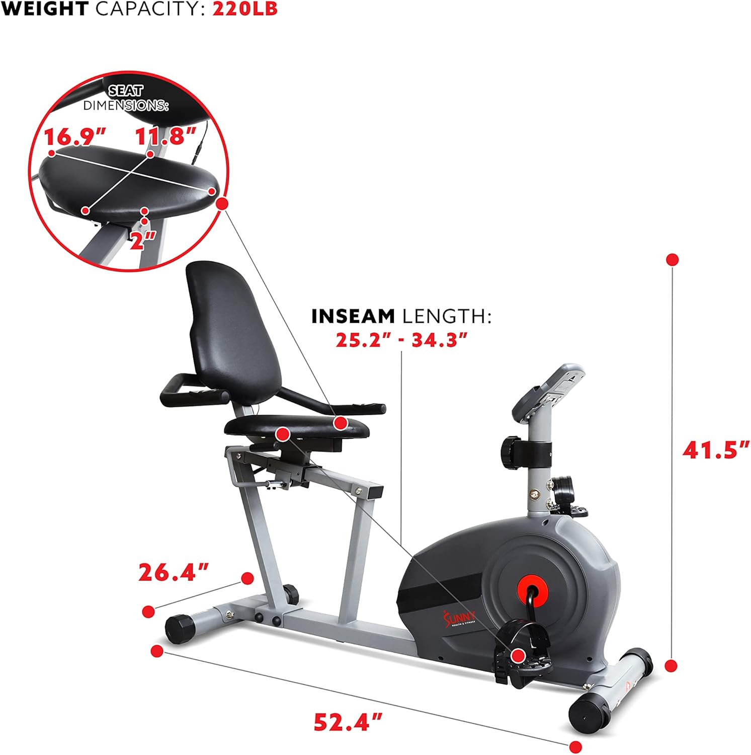 Sunny Health & Fitness Bicicleta reclinada Essential Interactive Series – SF-RB422903