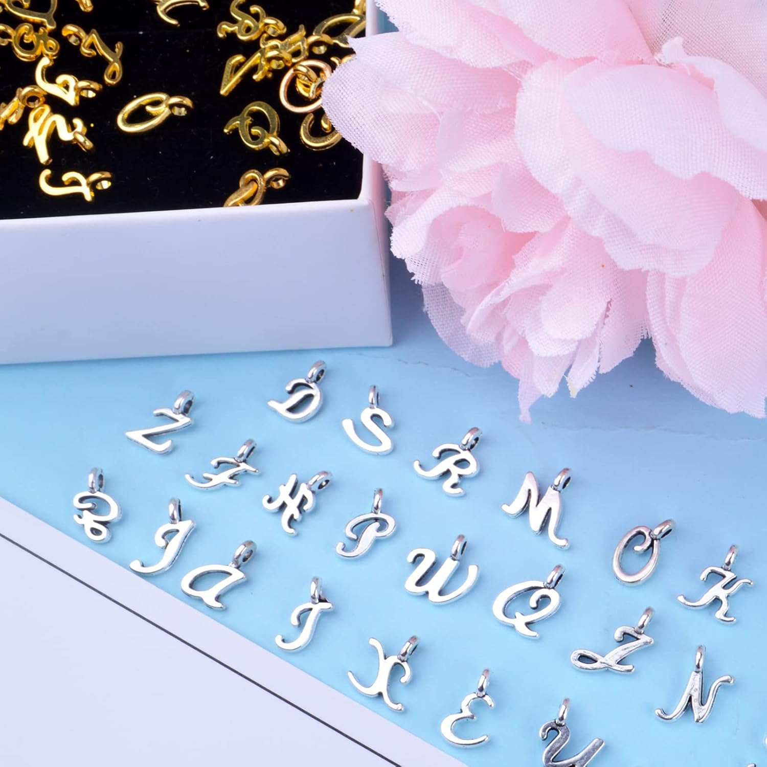 156 unids6 juegos de letras del alfabeto ABC colgantes de aleación A-Z colgantes alfabéticos abalorios sueltos DIY collar, pulsera, aretes,