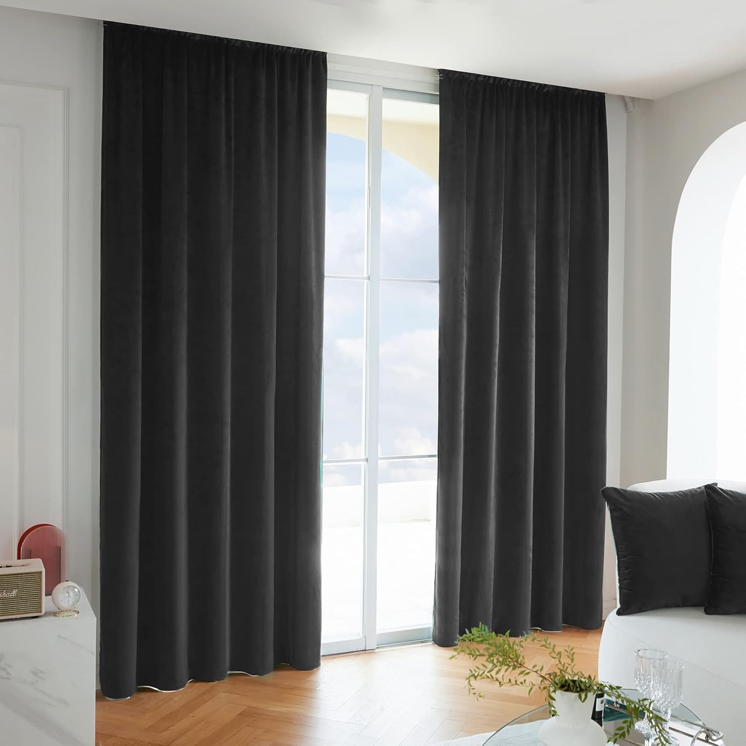 Twin Six Cortinas de terciopelo opacas súper suaves con 2 fundas de almohada, aislamiento térmico, bolsillo para barra, cortinas de ventana para