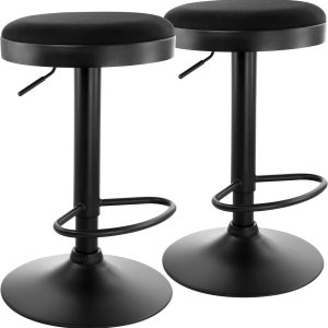 Elama Taburete de bar de tela ajustable sin respaldo de 2 piezas en negro con base negra, (ELM-7229) Elama Taburete de bar de tela ajustable sin respaldo de 2 piezas en negro con base negra, (ELM-7229)