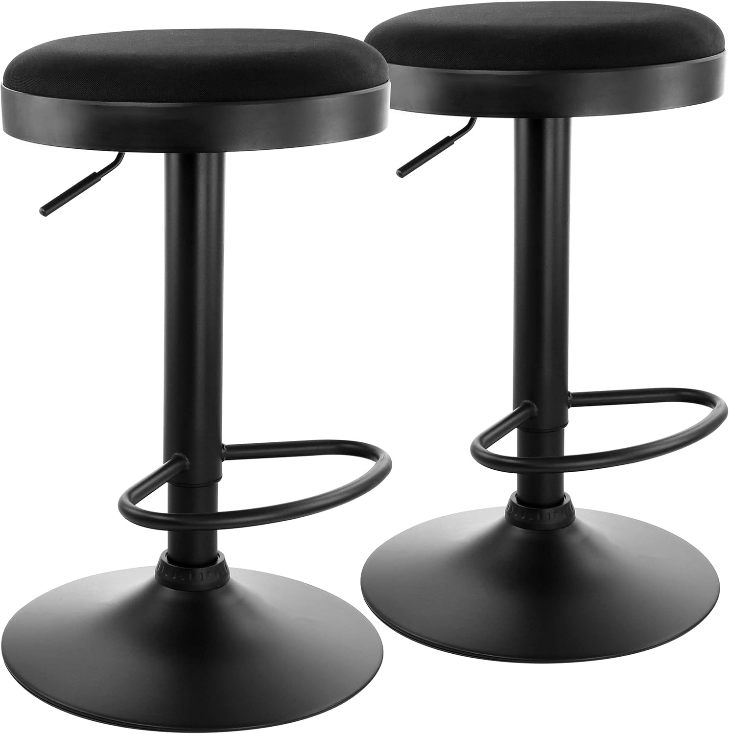 Elama Taburete de bar de tela ajustable sin respaldo de 2 piezas en negro con base negra, (ELM-7229)