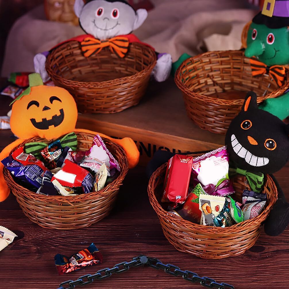 BESTOYARD Cesta de calabaza de Halloween, cesta de ratán redonda para frutas, cuencos de almacenamiento de mimbre, cesta de pan, cesta de servir