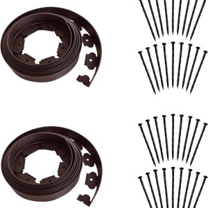 El kit de bordes de jardín de 40 pies de longitud sin excavación incluye 36 picos, valla de borde de patio premium con un pico por pie, color marrón El kit de bordes de jardín de 40 pies de longitud sin excavación incluye 36 picos, valla de borde de patio premium con un pico por pie, color marrón