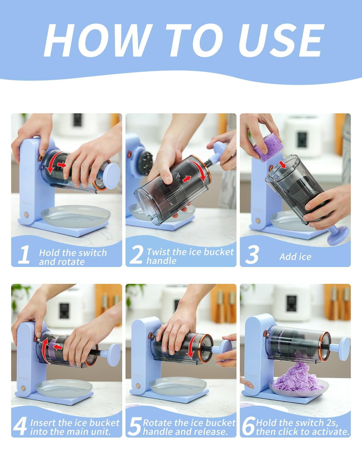 Máquina eléctrica de cono de nieve, máquina de hielo afeitado con hoja de acero inoxidable, trituradora de hielo de mesa de cocina incluye 2 moldes