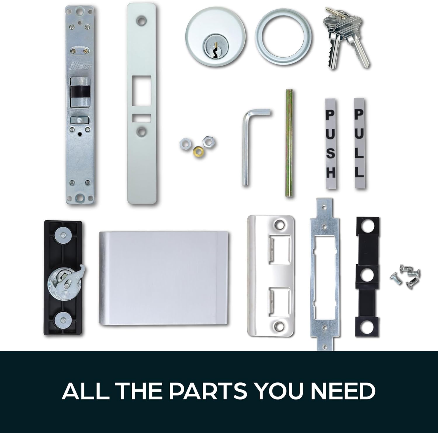 Adams Rite Style Latch – Kit de manija de salida con cilindro de mortaja y llaves, puerta de empuje a izquierda (aluminio, respaldo de 1-18