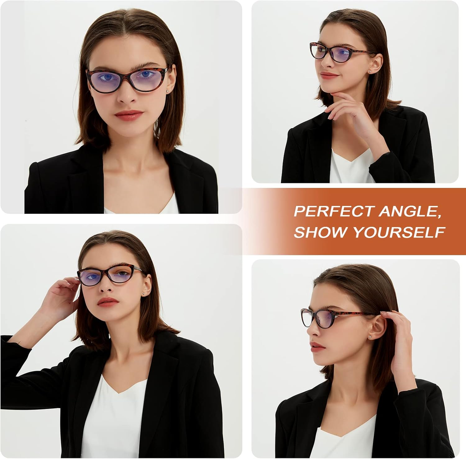 EYEURL Paquete de 4 lentes de lectura de ojo de gato para mujer, lentes de lectura con bloqueo de luz azul, ligeras, bisagra de resorte, antifatiga
